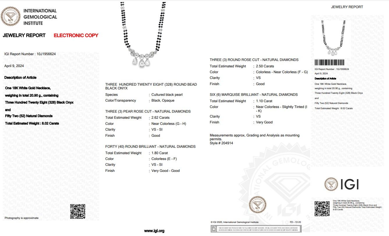 Collier glamour en or blanc 18 carats avec onyx de 8,02 carats et diamants, certifié IGI Pour femmes en vente