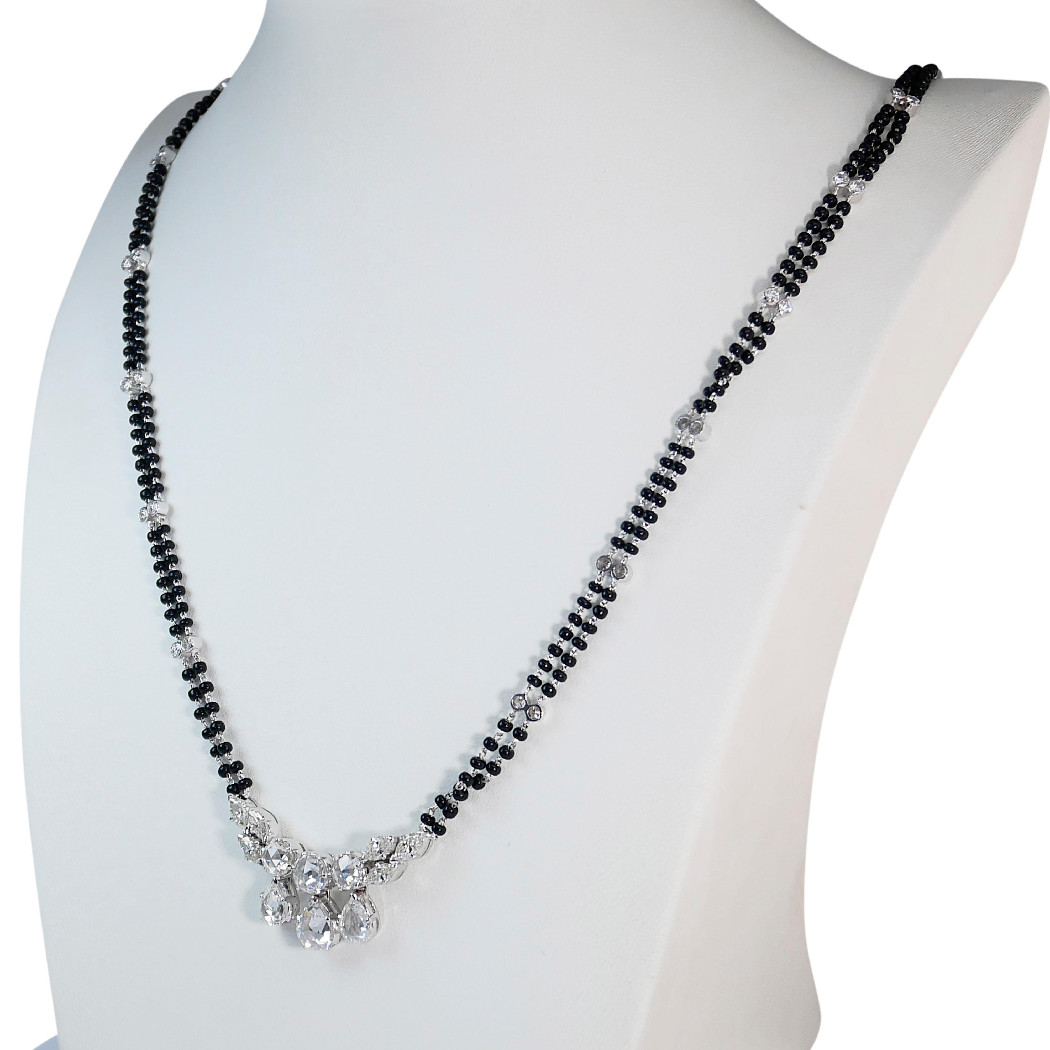 Glamorous 8.02 ct Onyx and Diamond Necklace in 18k White Gold - IGI Certified For Sale 2