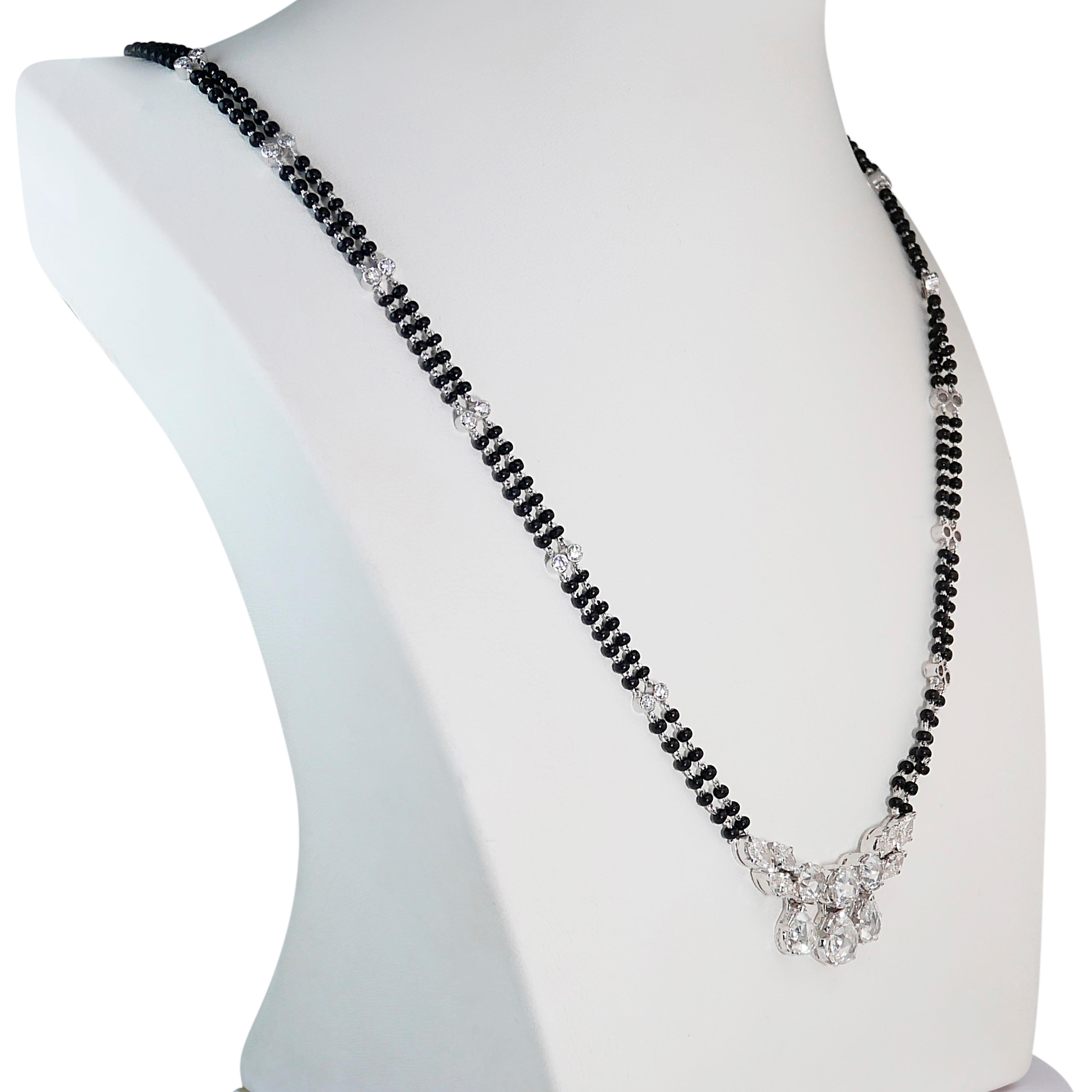 Glamorous 8.02 ct Onyx and Diamond Necklace in 18k White Gold - IGI Certified For Sale 3