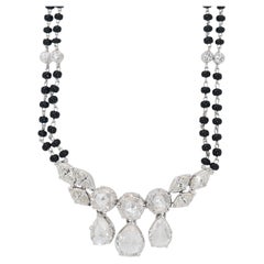 Glamorous 8.02 ct Onyx and Diamond Necklace in 18k White Gold - IGI Certified