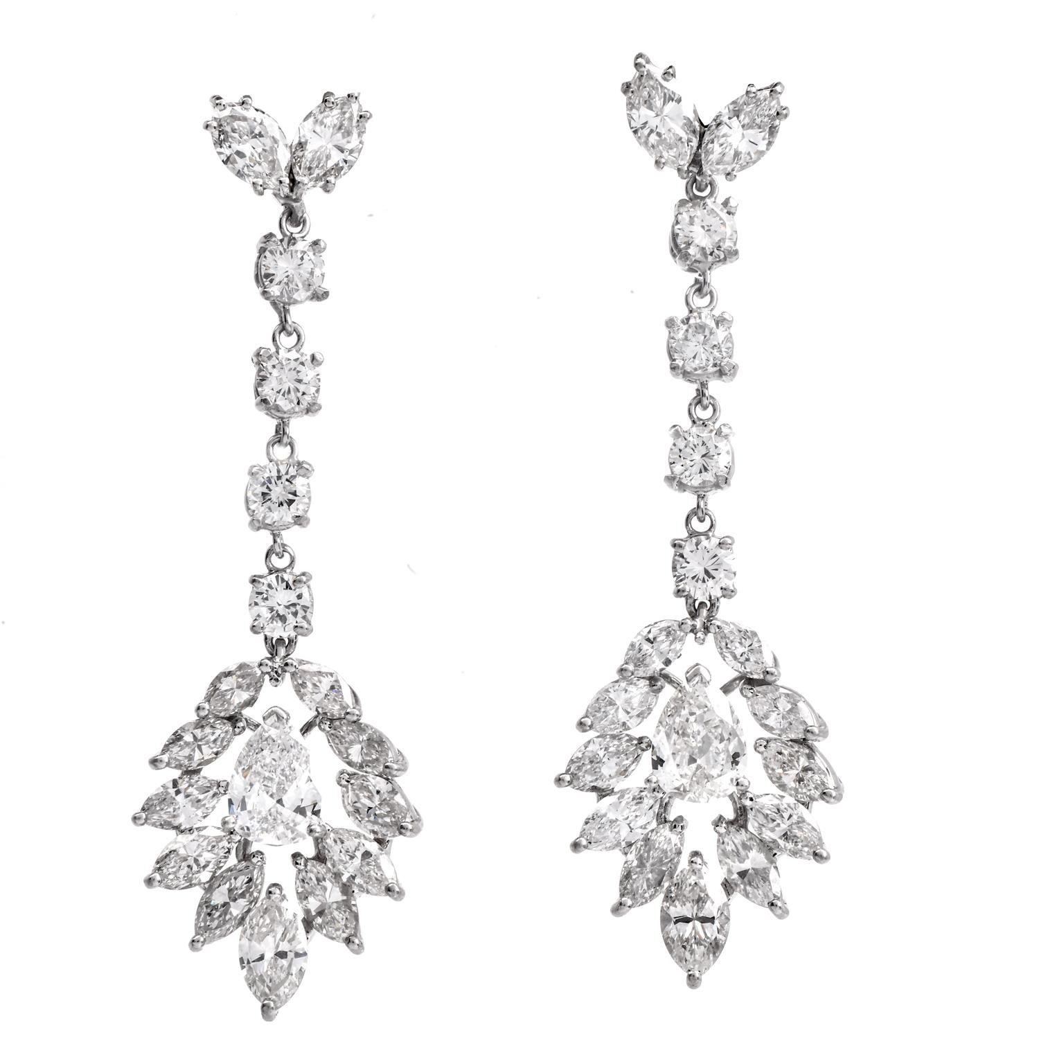 Glamurosos pendientes colgantes de oro de 18 quilates con diamantes de 8,10 quilates en venta