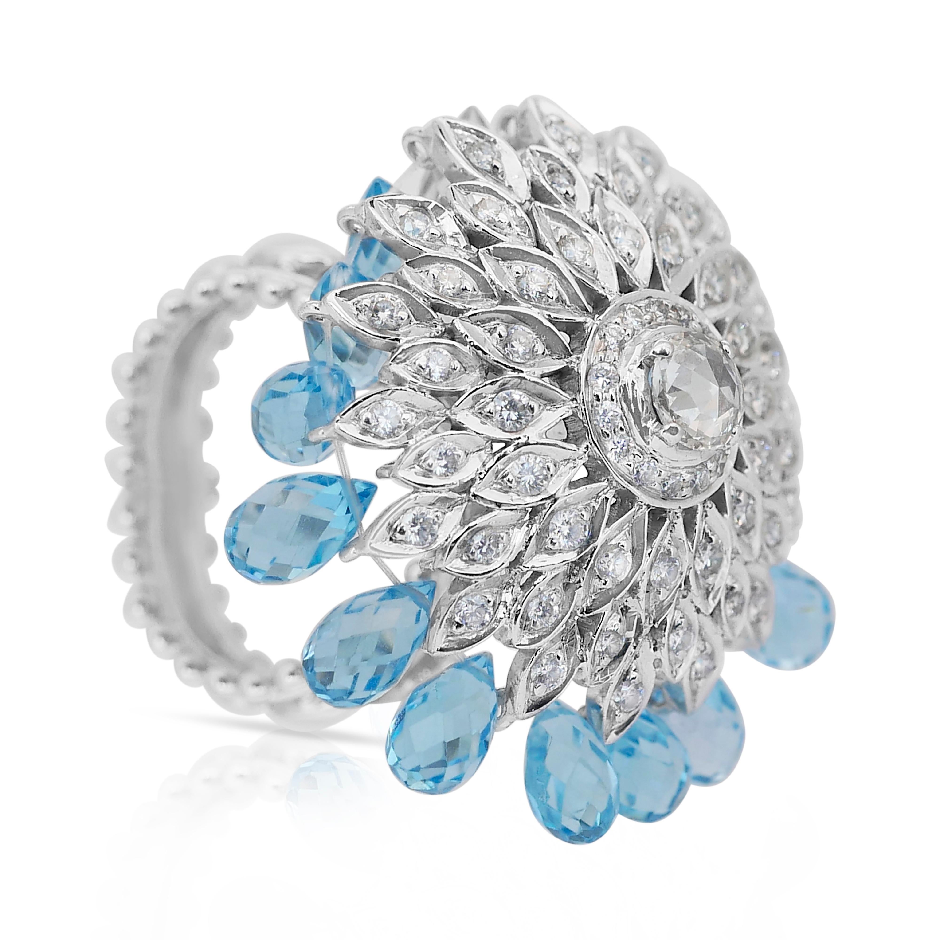 Pear Cut Glamorous 9.50ct Topaz and Diamonds Cocktail Ring in 14k White Gold