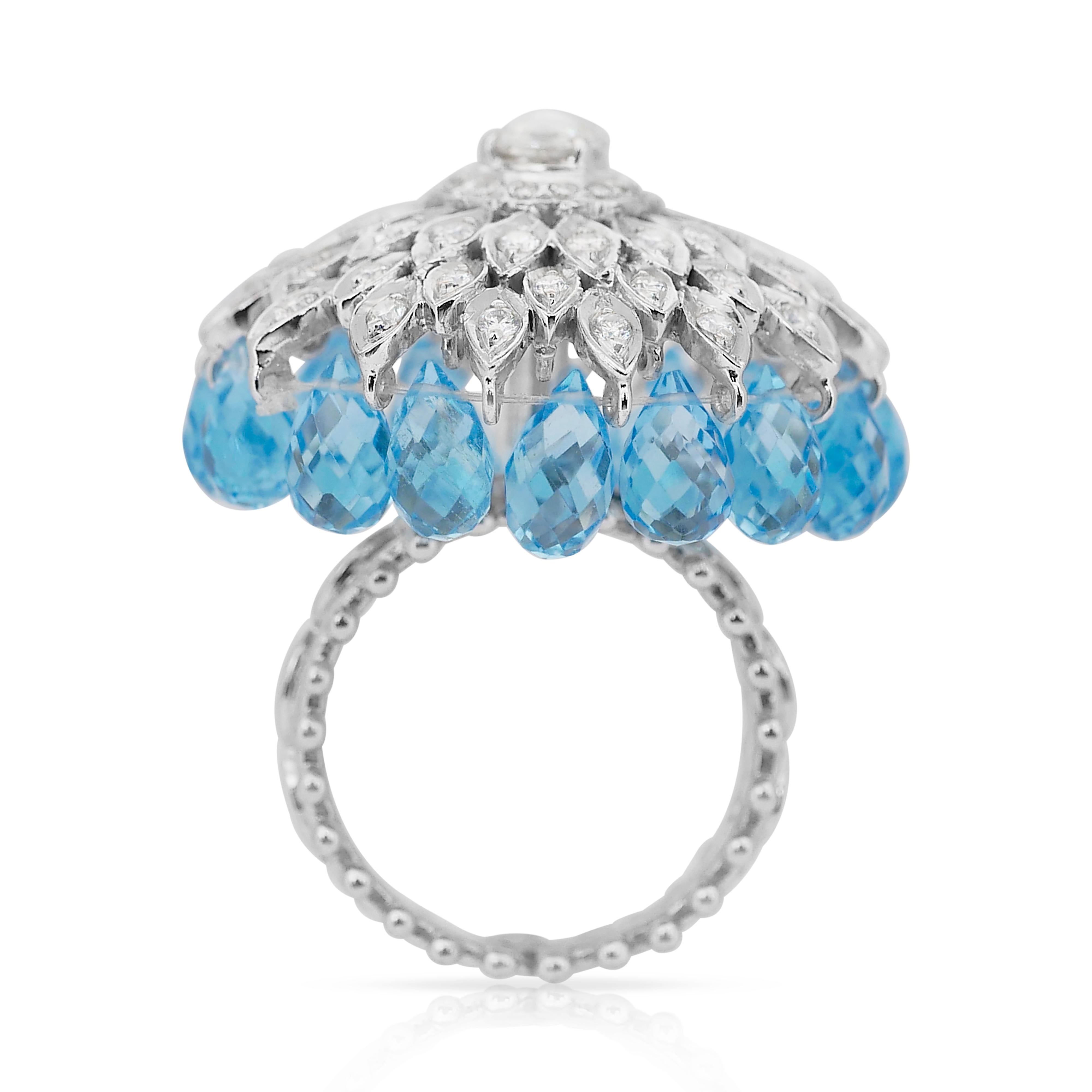 Glamorous 9.50ct Topaz and Diamonds Cocktail Ring in 14k White Gold In New Condition In רמ�ת גן, IL