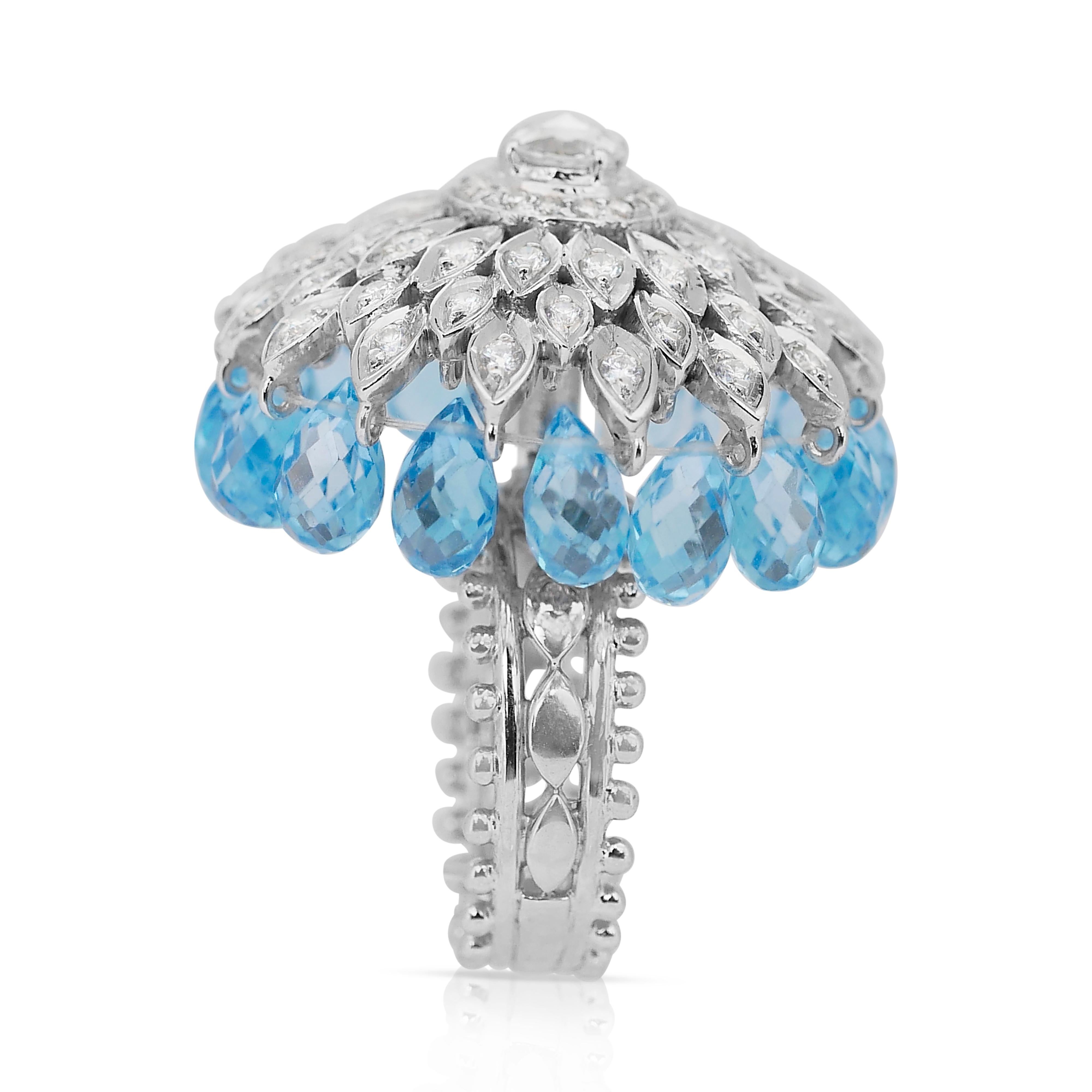 Glamorous 9.50ct Topaz and Diamonds Cocktail Ring in 14k White Gold 2