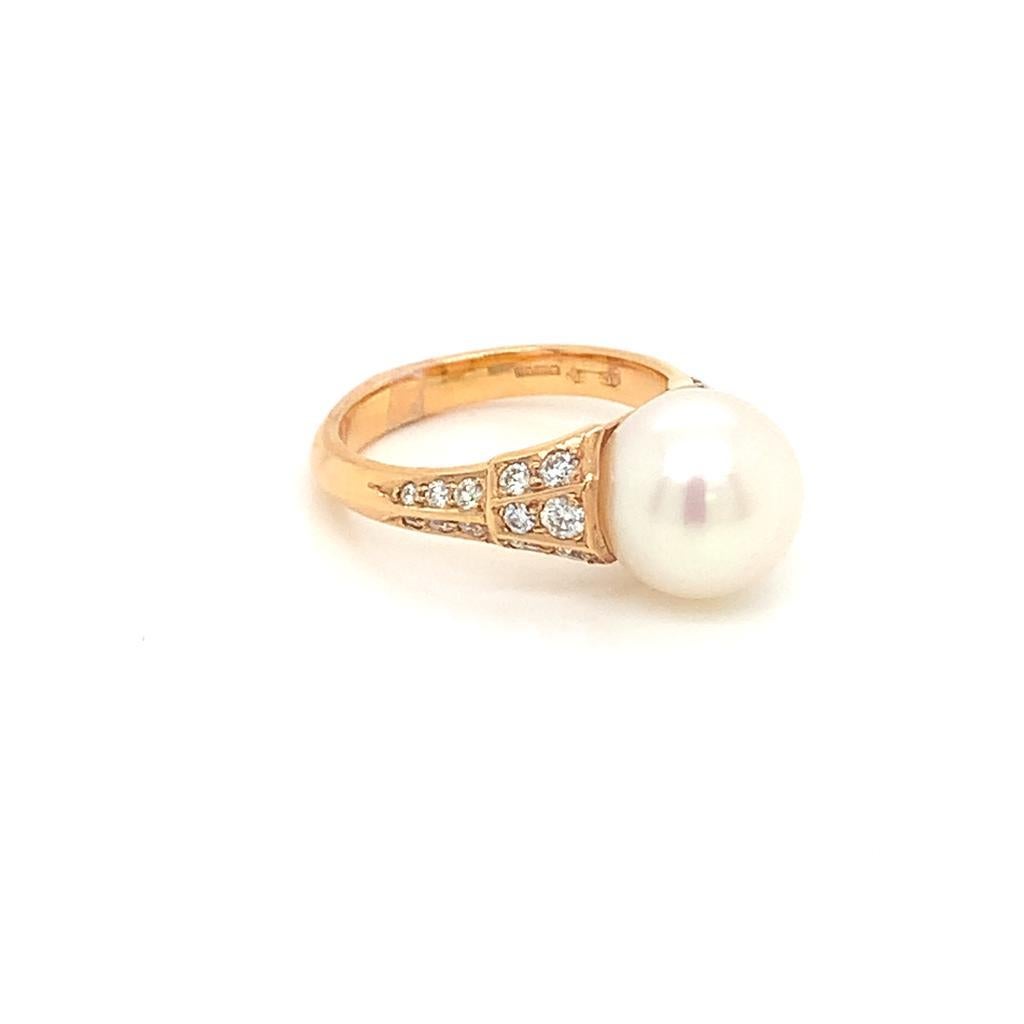 Round Cut Glamorous Tahitian Pearl and Diamond Ring in 18K Rose Gold For Sale