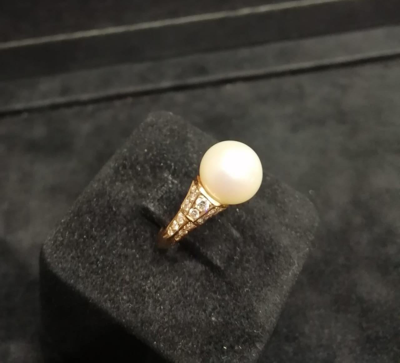 Bague glamour en or rose 18 carats avec perles de Tahiti et diamants en vente 1