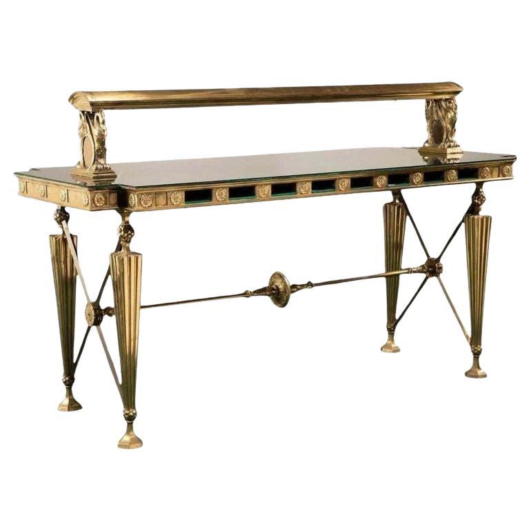 Glamouröser amerikanischer Banktisch aus Bronze und Glas