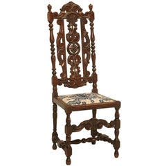 Glamorous Antique French Hand Carved Side/Desk Chair w/Needlepoint Seat