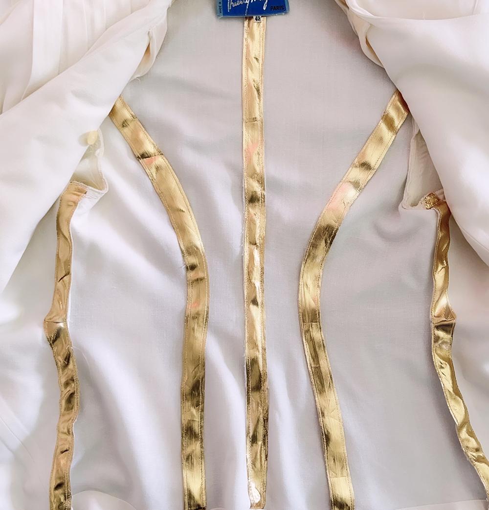 Glamorous Archival Thierry Mugler SS 1986 Gold White Iconic Skirtsuit For Sale 8