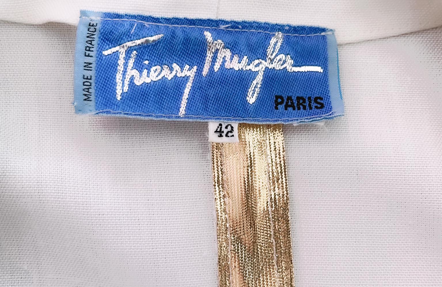 Glamorous Archival Thierry Mugler SS 1986 Gold White Iconic Skirtsuit For Sale 9
