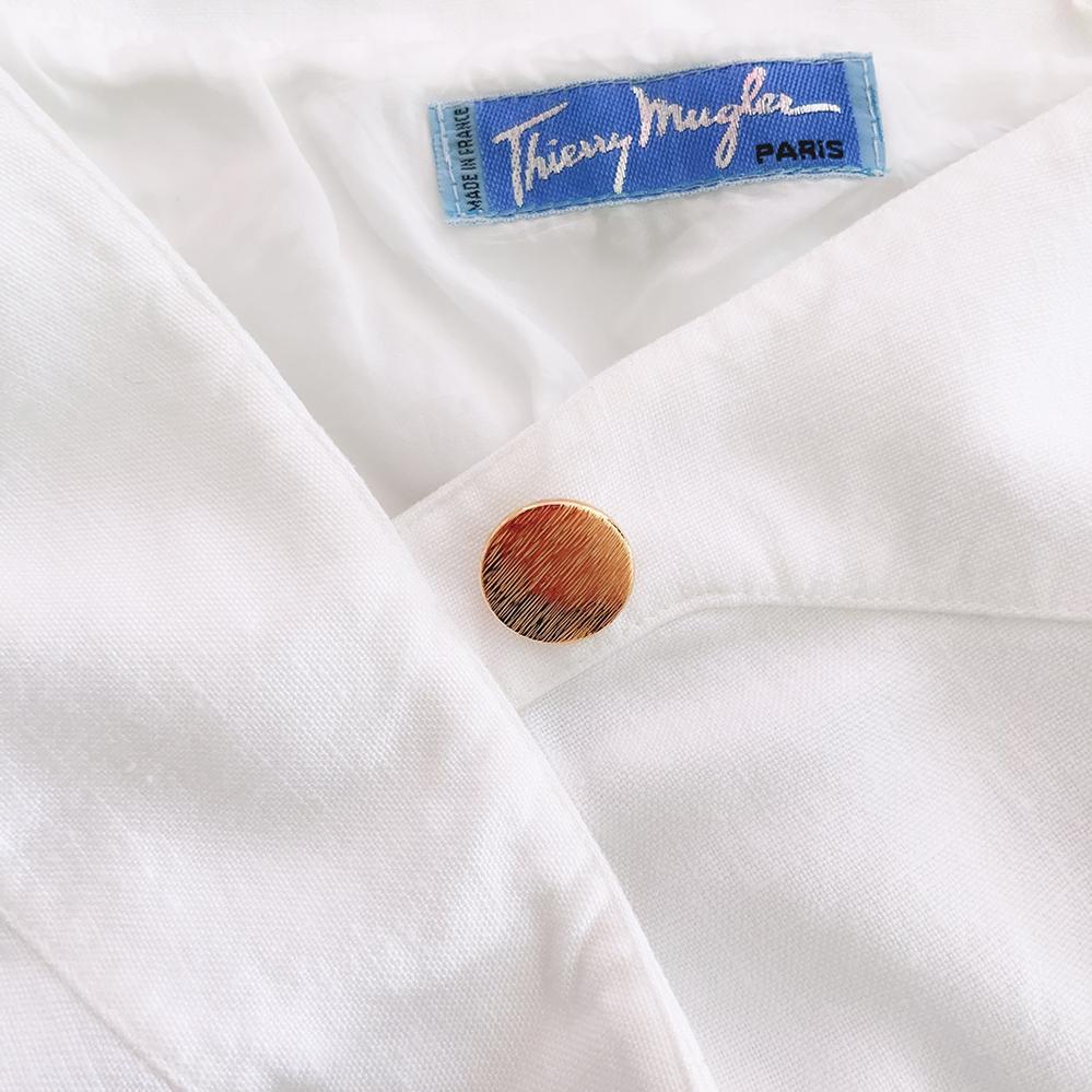 Glamorous Archival Thierry Mugler SS 1986 Gold White Iconic Skirtsuit For Sale 11