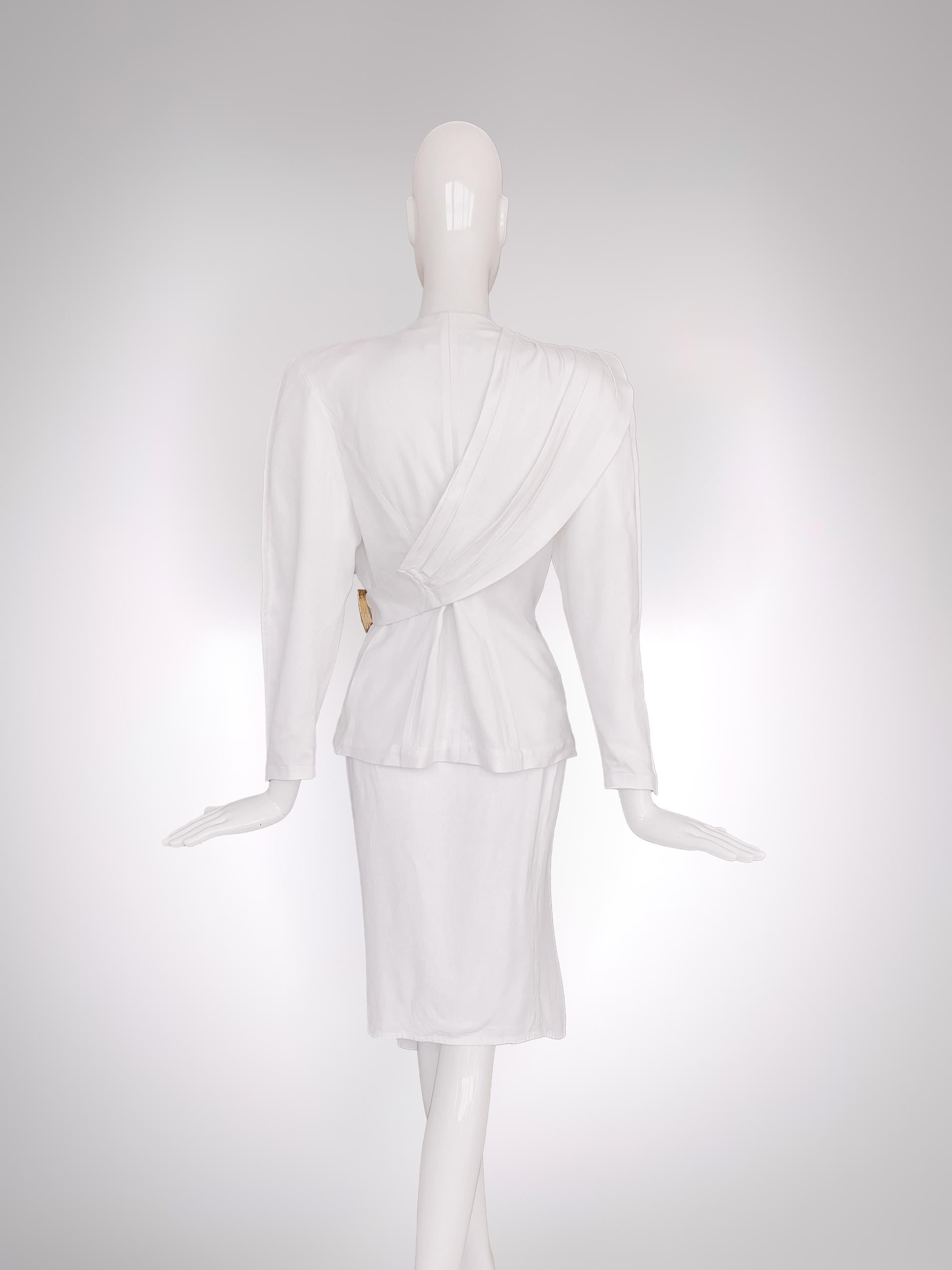 Glamorous Archival Thierry Mugler SS 1986 Gold White Iconic Skirtsuit For Sale 12