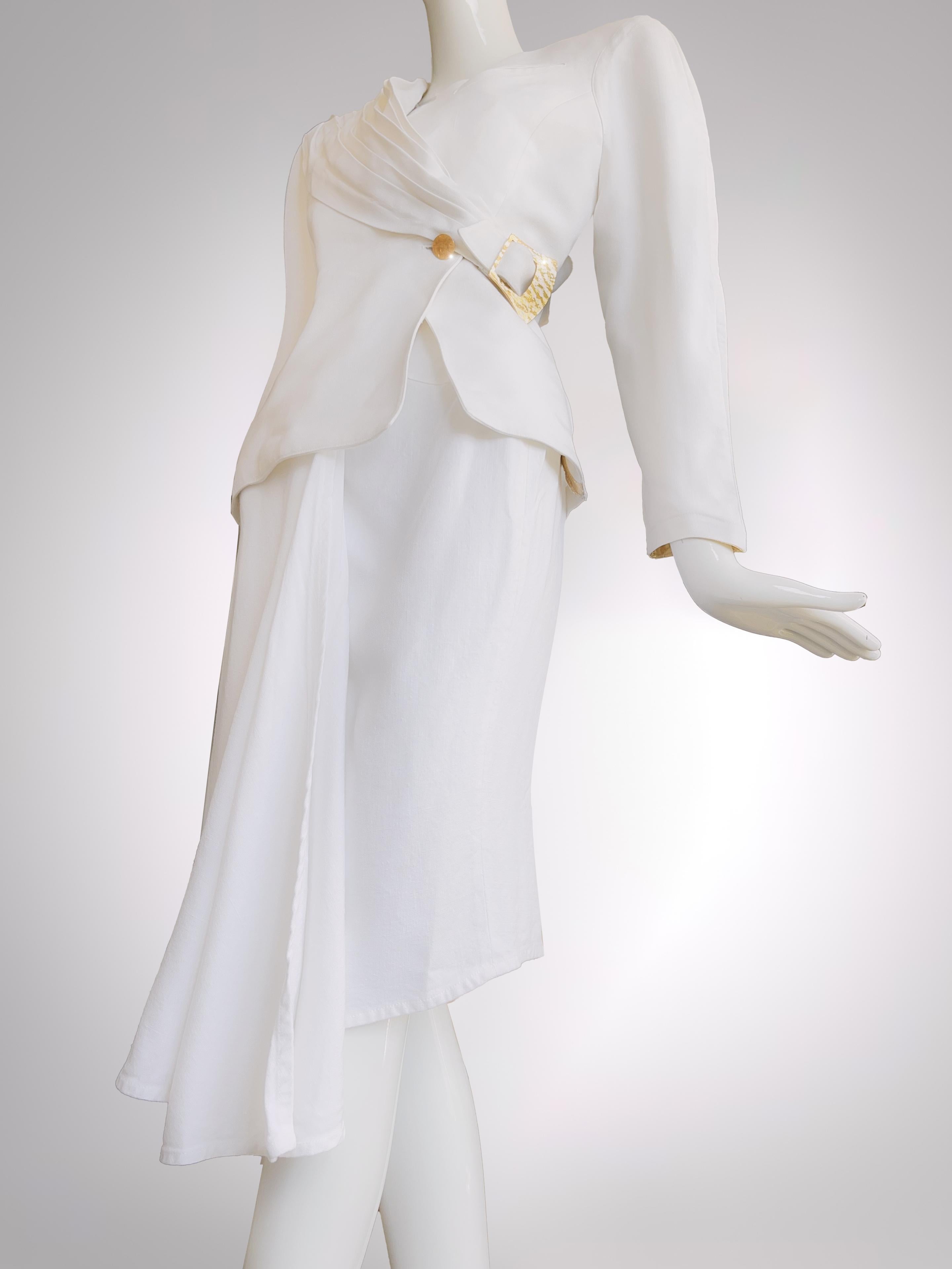 Glamorous Archival Thierry Mugler SS 1986 Gold White Iconic Skirtsuit In Good Condition For Sale In Berlin, BE