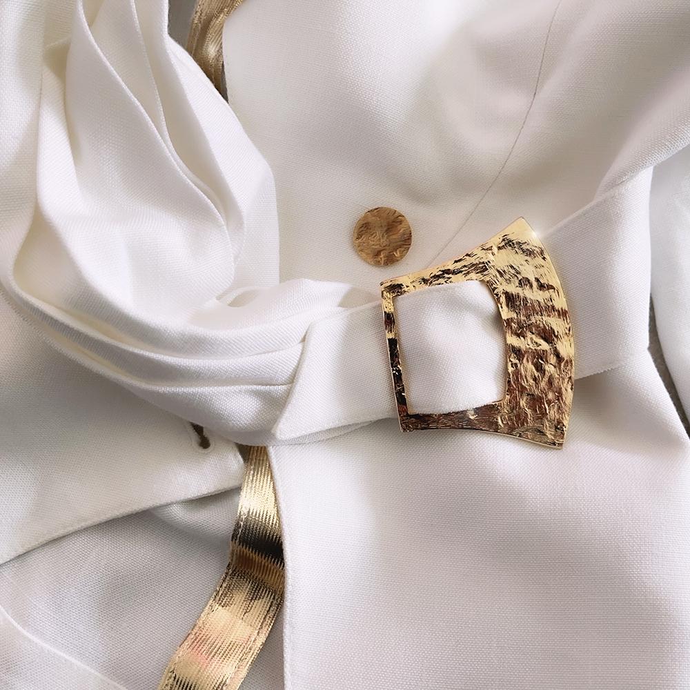 Women's Glamorous Archival Thierry Mugler SS 1986 Gold White Iconic Skirtsuit For Sale