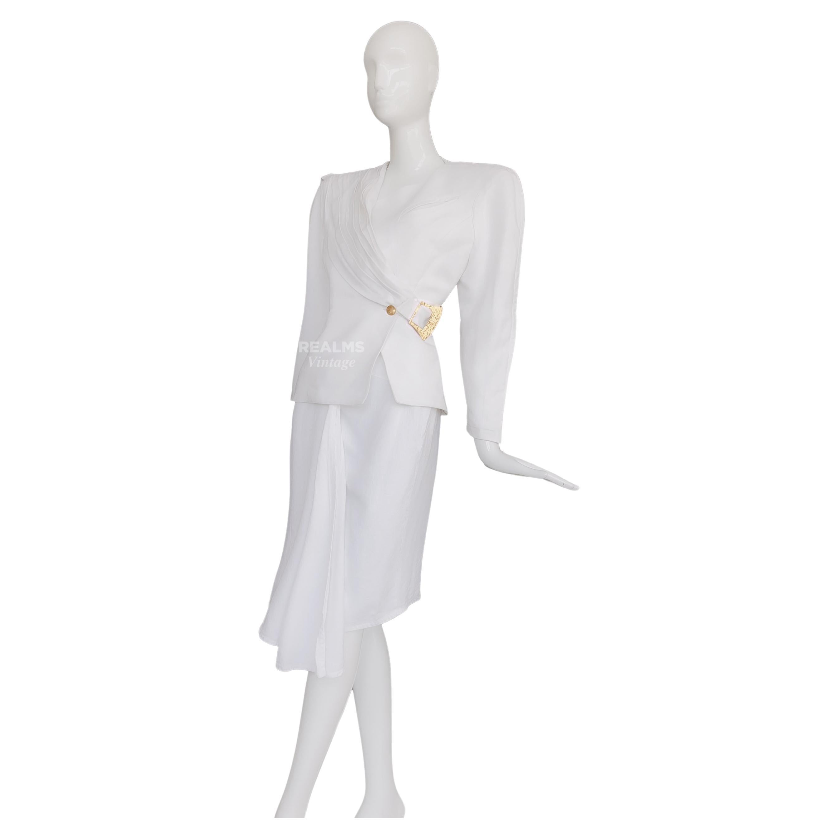 Glamorous Archival Thierry Mugler SS 1986 Gold White Iconic Skirtsuit  For Sale