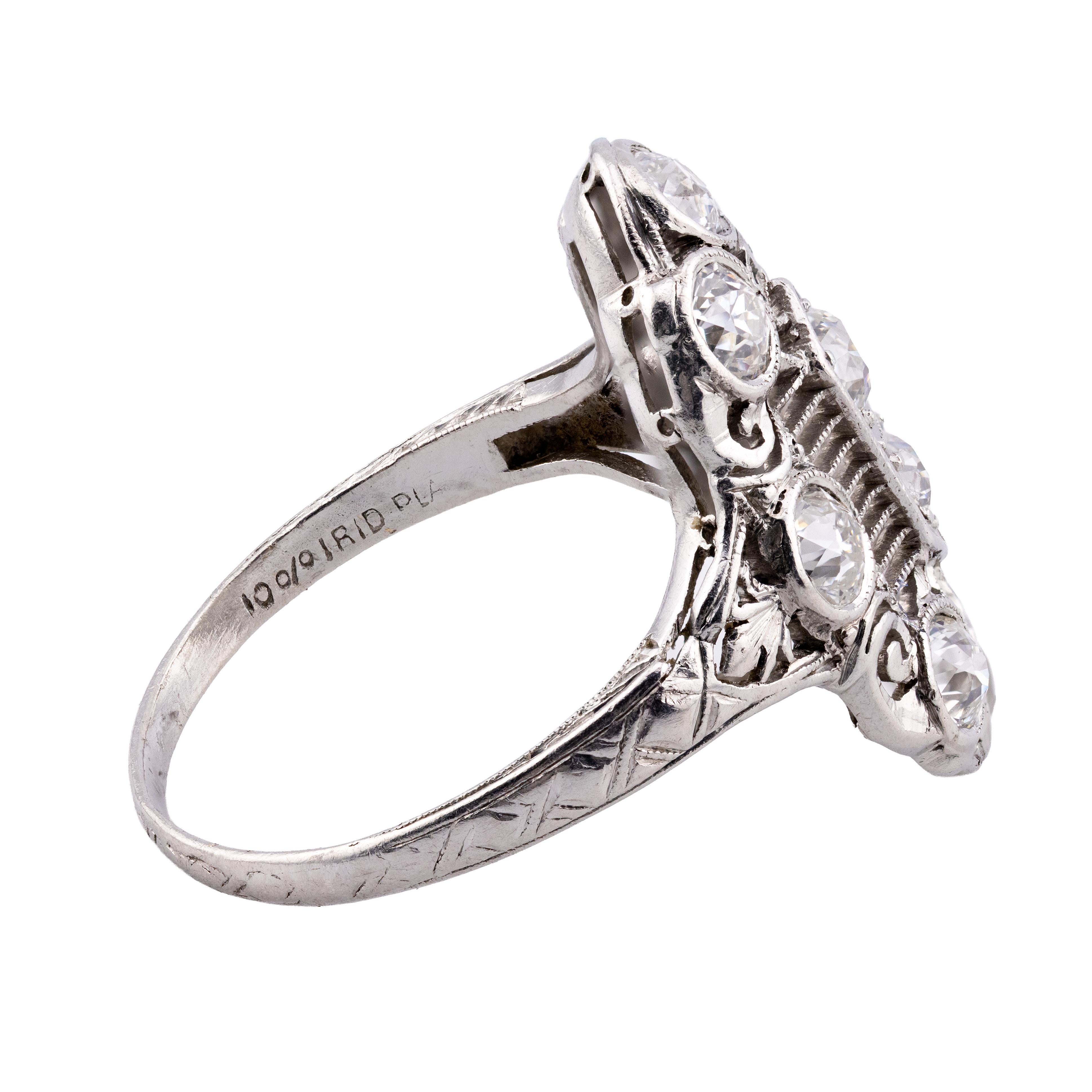 Anello da cocktail con diamante Art Deco da 2,00 CTW in platino In condizioni ottime in vendita a Boston, MA