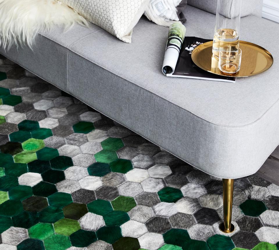 Pakistani Green and gray Customizable Angulo Cowhide Area Floor Rug