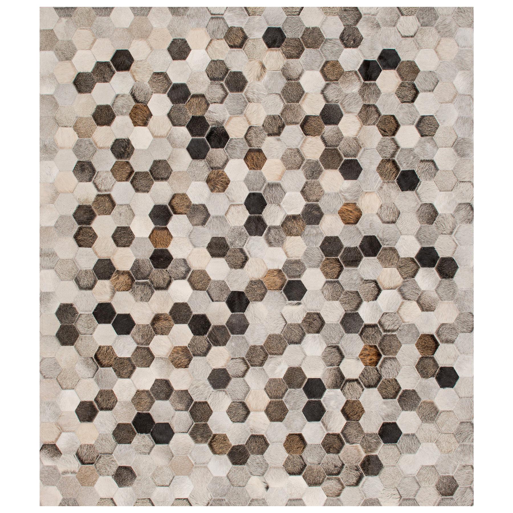 Light gray and dark gray customizable Angulo Cowhide Area Floor Rug Small For Sale