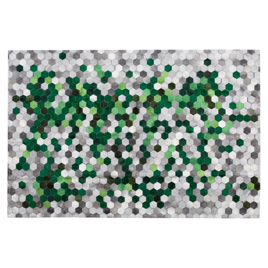 Angulo, rechteckiger, grüner Art-déco-Bodenteppich aus Rindsleder von ArtHide, Glamourös