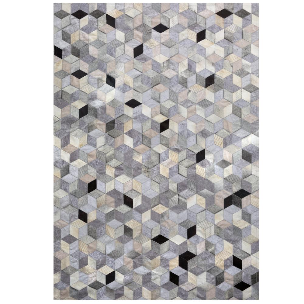 Art Deco Gray, Black Caramel Dedalo Cowhide & Viscose Customizable Area Floor Rug Small For Sale