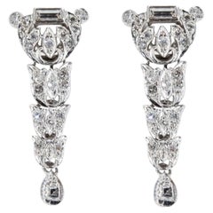Glamorous Art Deco Diamond Dangle Earrings in Platinum
