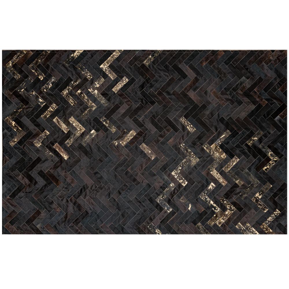 Pakistani Black & gold Customizable Art Deco Estrella Cowhide Area Floor Rug Small For Sale