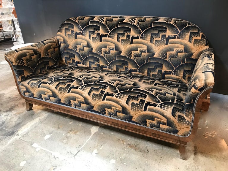 Glamorous Art Deco Sofa and Two Chairs Suite in Cotton Velvet, Italy
