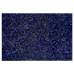 Glamurosa Alfombra de Cuero de Vaca Azul Medianoche Inspirada en el Art Decó Vs Años 70 Block Optico