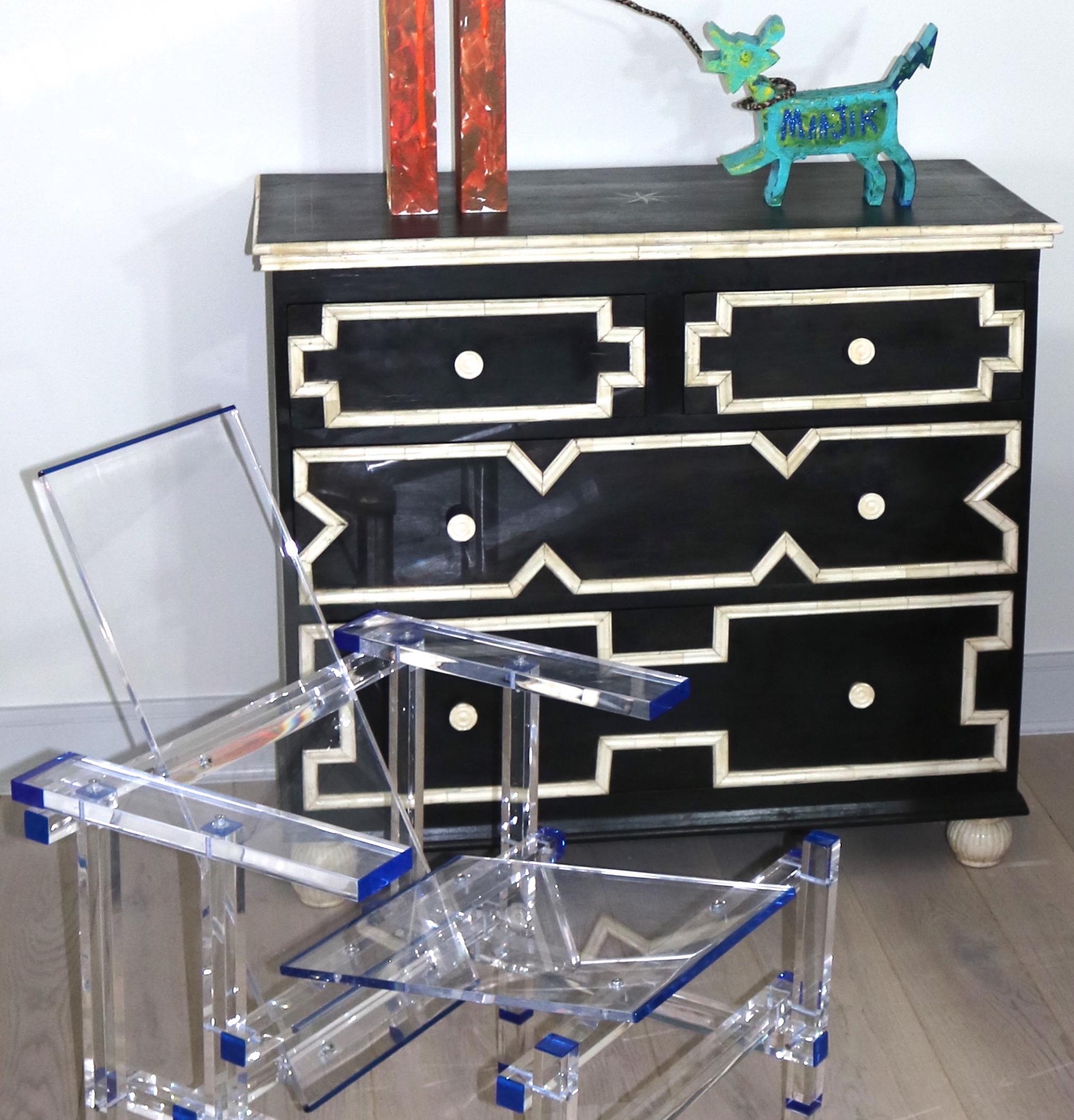Glamorous Bone Trim Wood Chest Dresser Cabinet- Deco Dorothy Draper Style For Sale 4