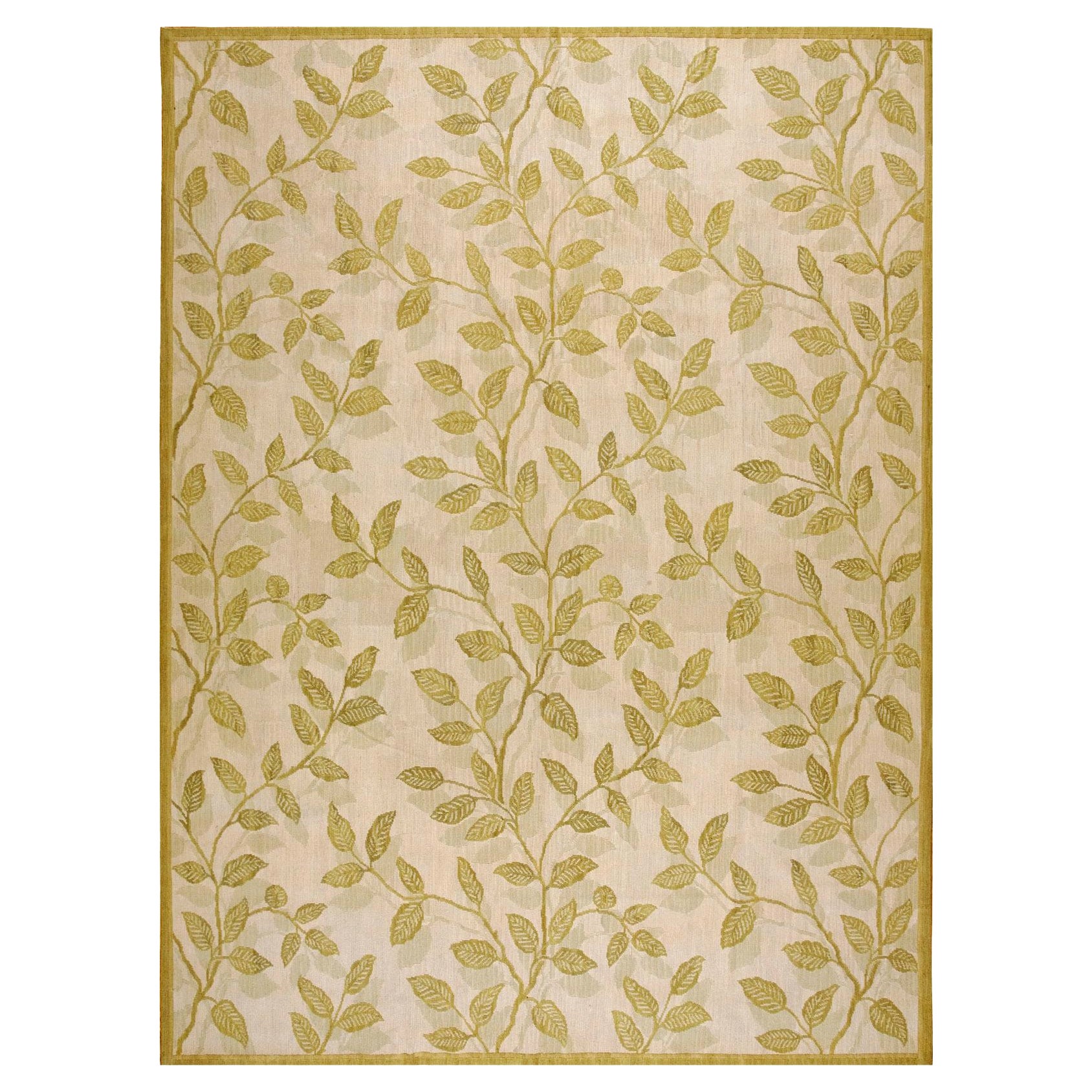 Glamorous Branches in a Fancy Ivory Ground Handwoven Needlepoint Flat Weave Rug For Sale