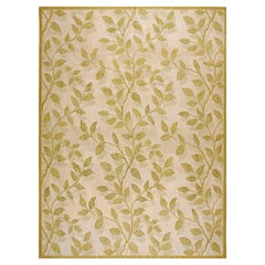 Glamorous Branches in a Fancy Ivory Ground Handwoven Needlepoint Flat Weave Rug