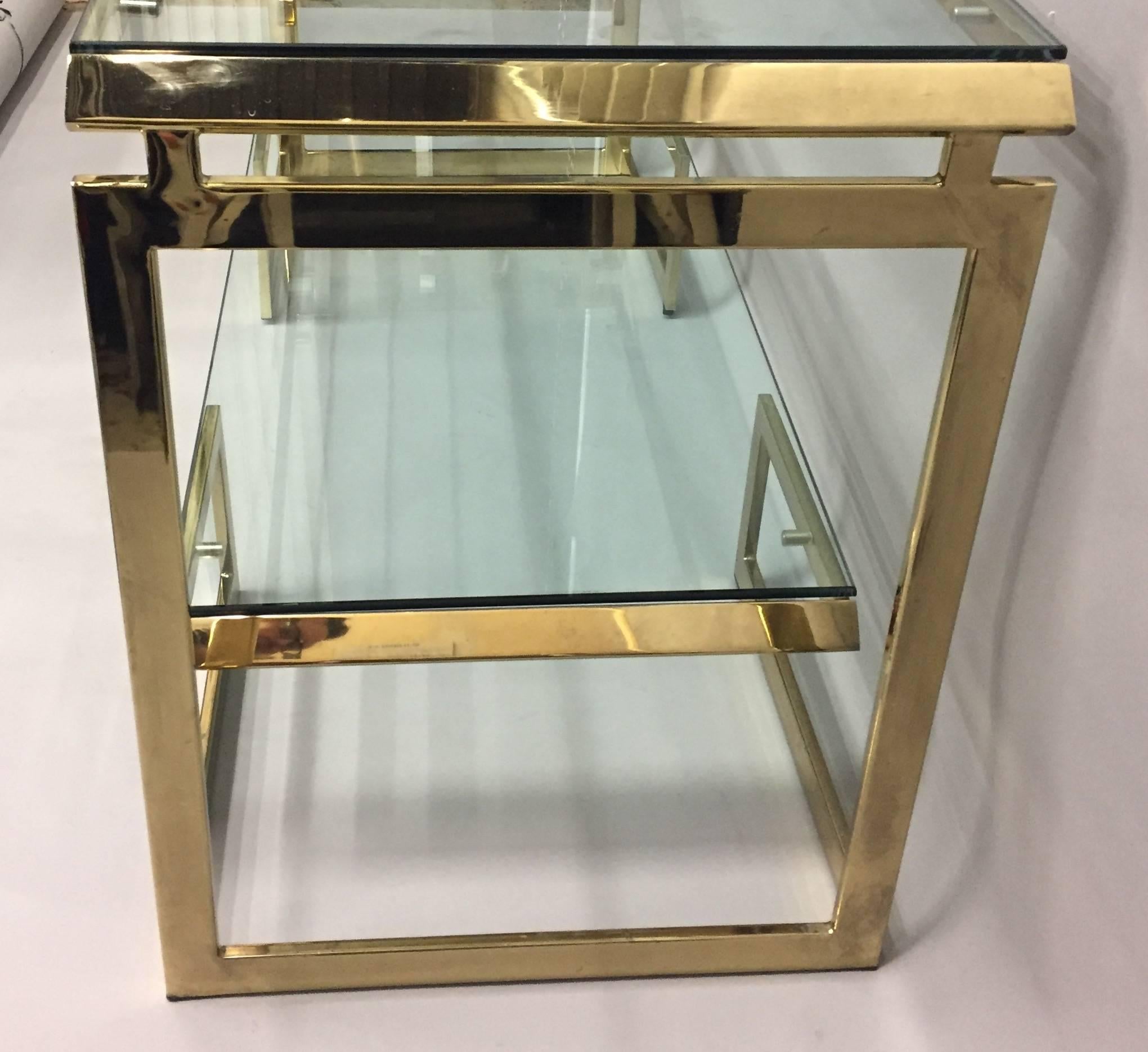 Mid-Century Modern Glamorous Brass and Glass Two-Tier Milo Baughman Style Console Table