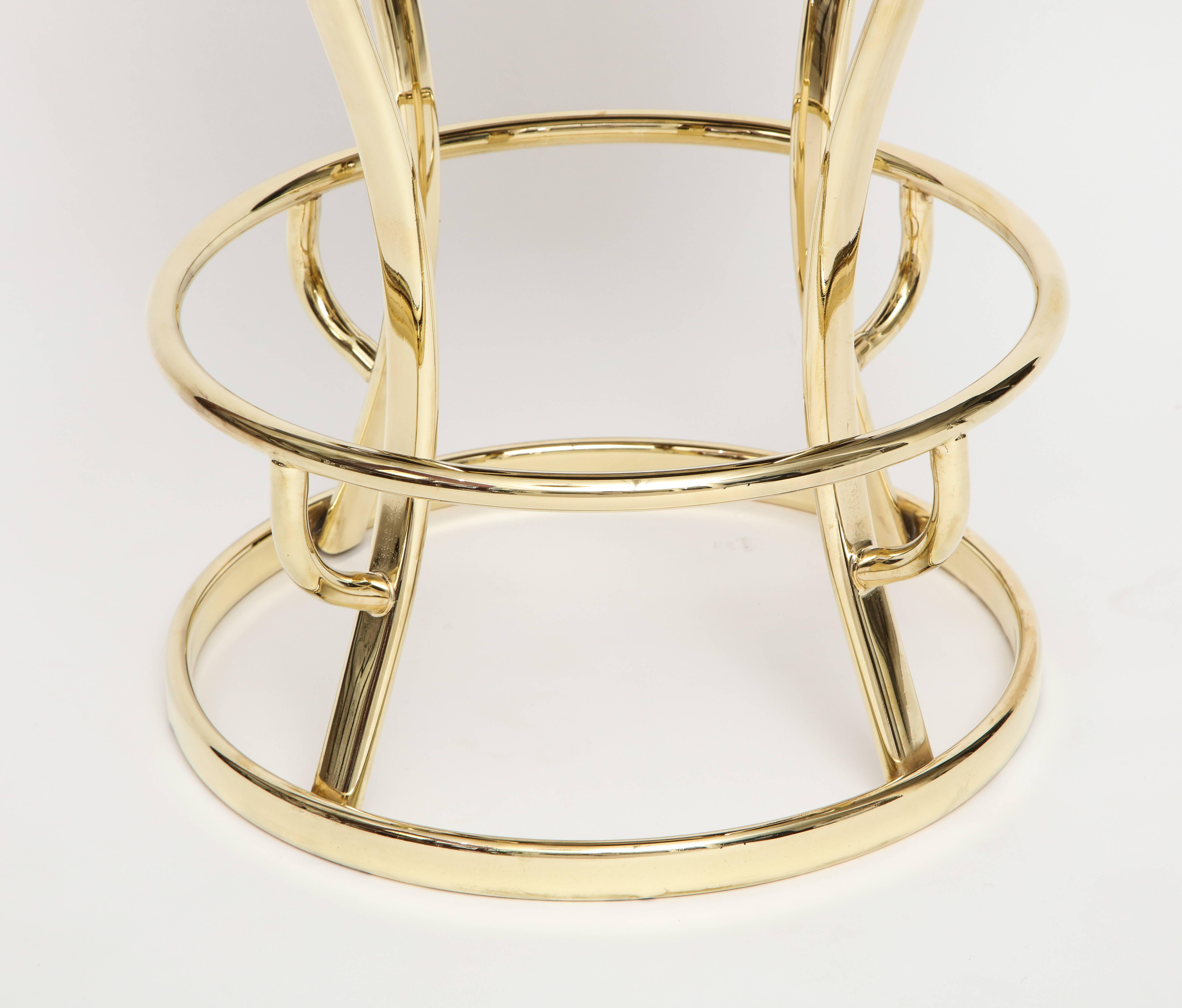 Post-Modern Glamorous Brass and Grey Barstools, Midcentury France, 1970s