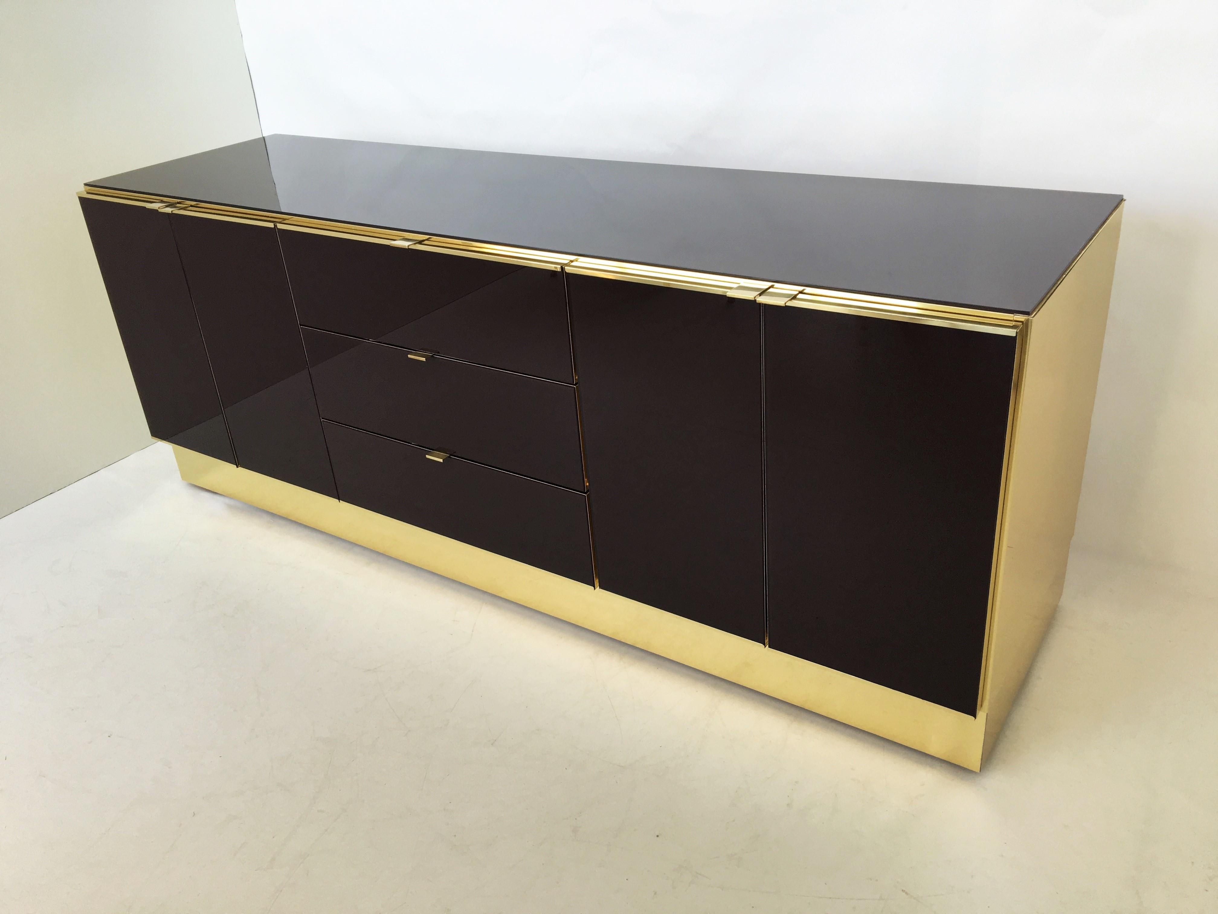 Glamorous Brass and Mirrored Dresser / Credenza by Ello Furniture For Sale 5