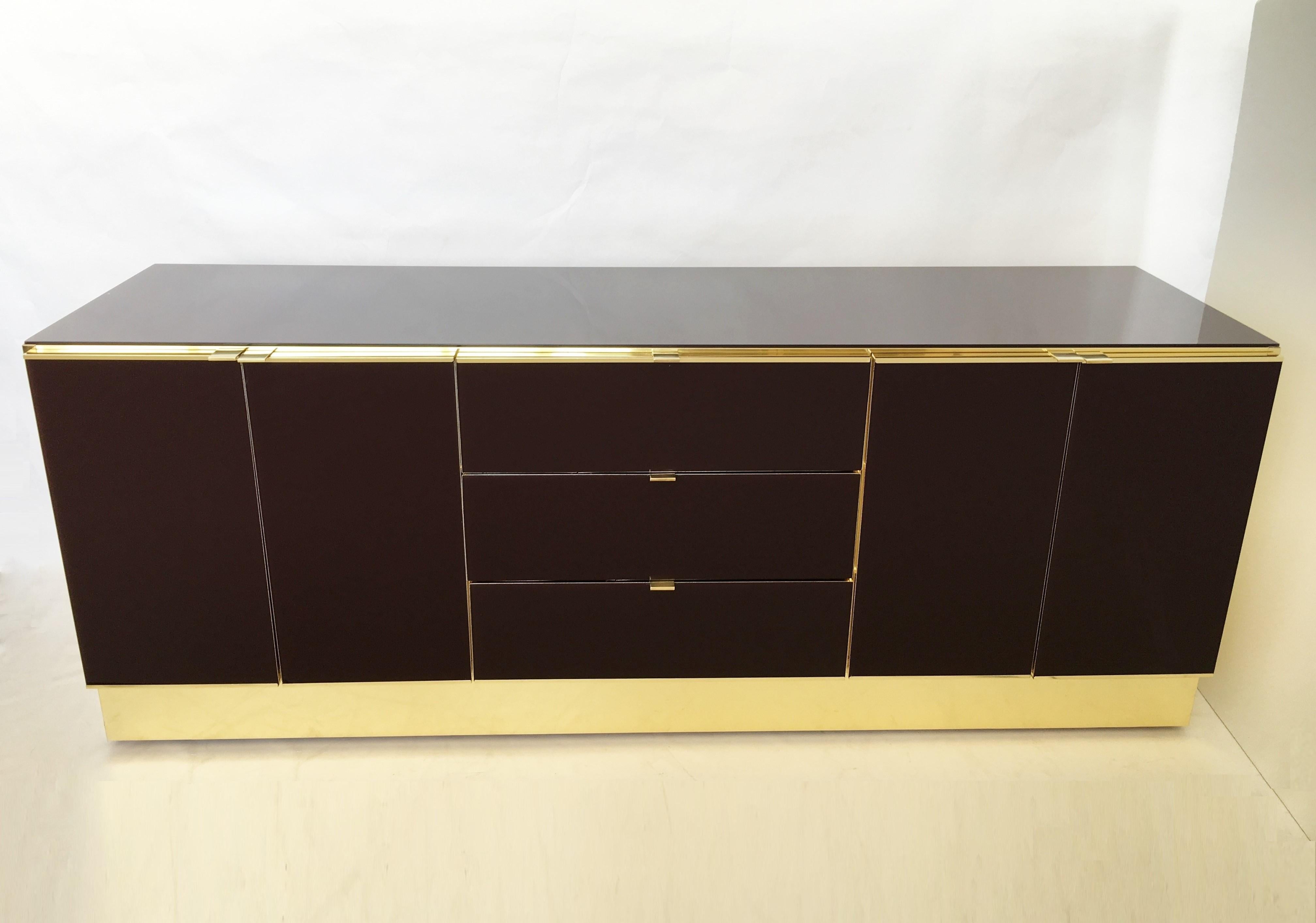 American Glamorous Brass and Mirrored Dresser / Credenza by Ello Furniture For Sale