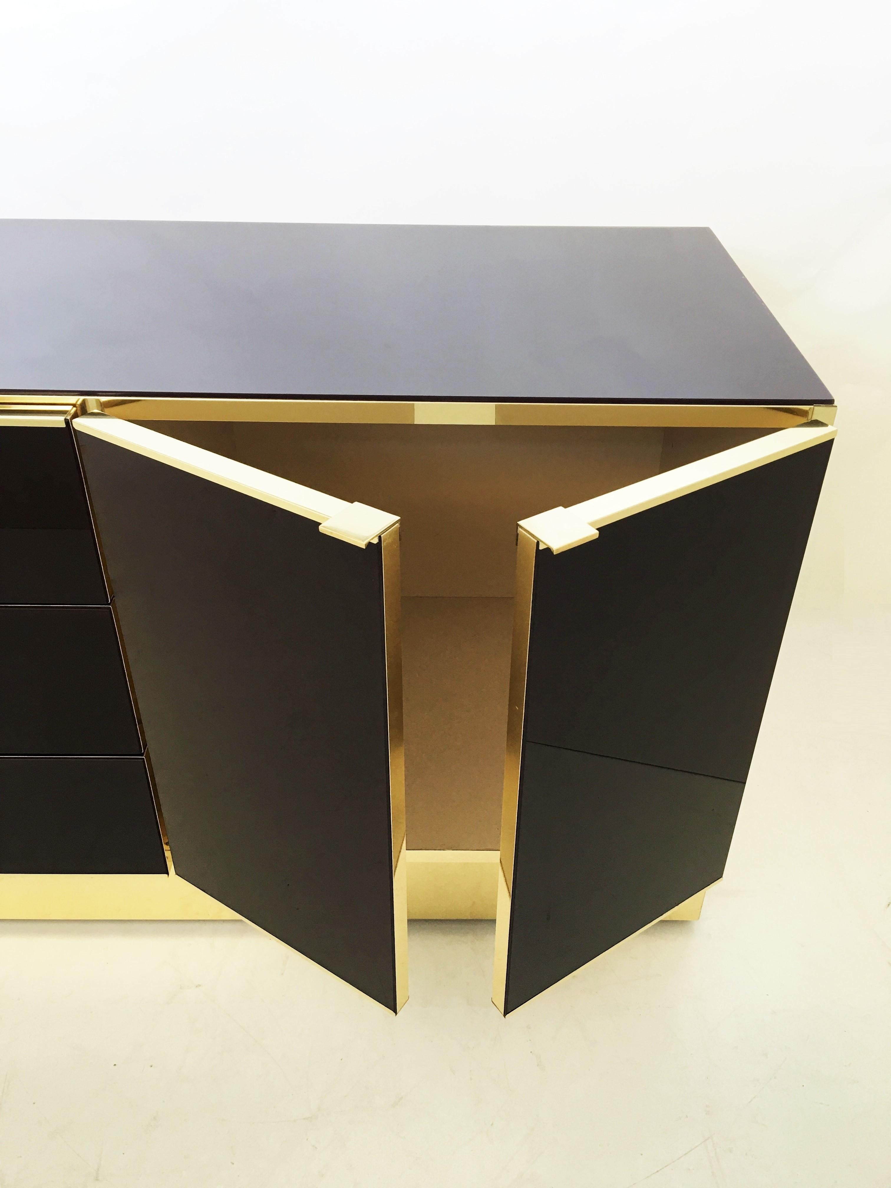Glamorous Brass and Mirrored Dresser / Credenza by Ello Furniture For Sale 2