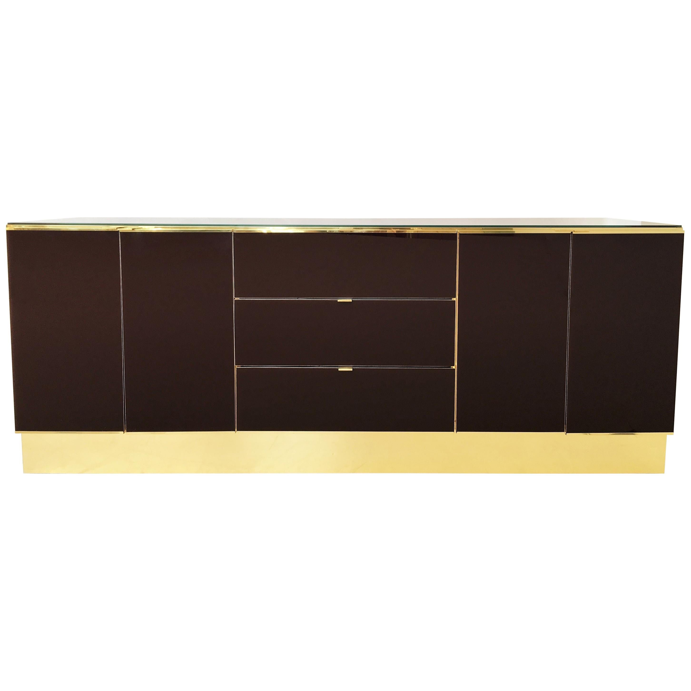 Glamorous Brass and Mirrored Dresser / Credenza by Ello Furniture For Sale