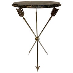 Glamorous Brass and Steel Arrow Motife and Marble-Top Side Table