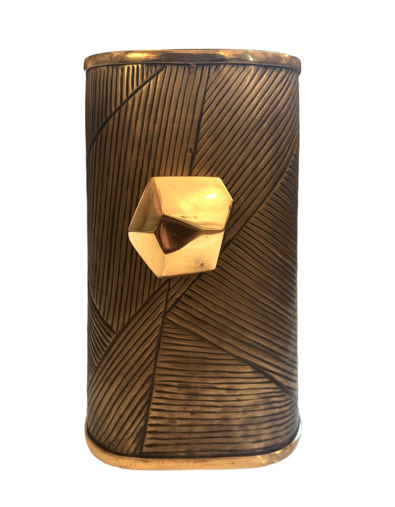 Etched Glamorous Brass Ice Bucket For Sale