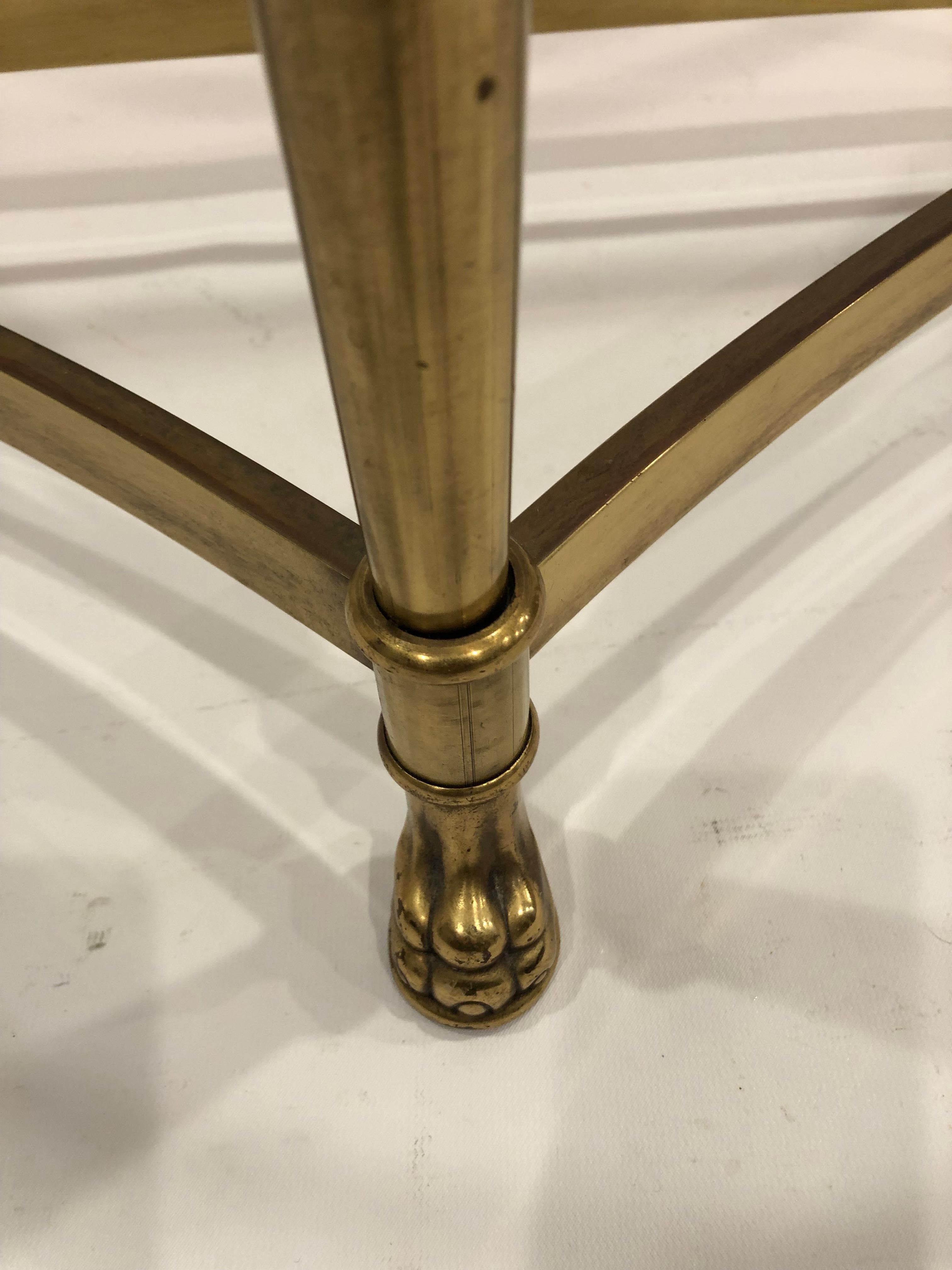 North American Glamorous Brass Lion Head Demilune Console Table with Glass Top