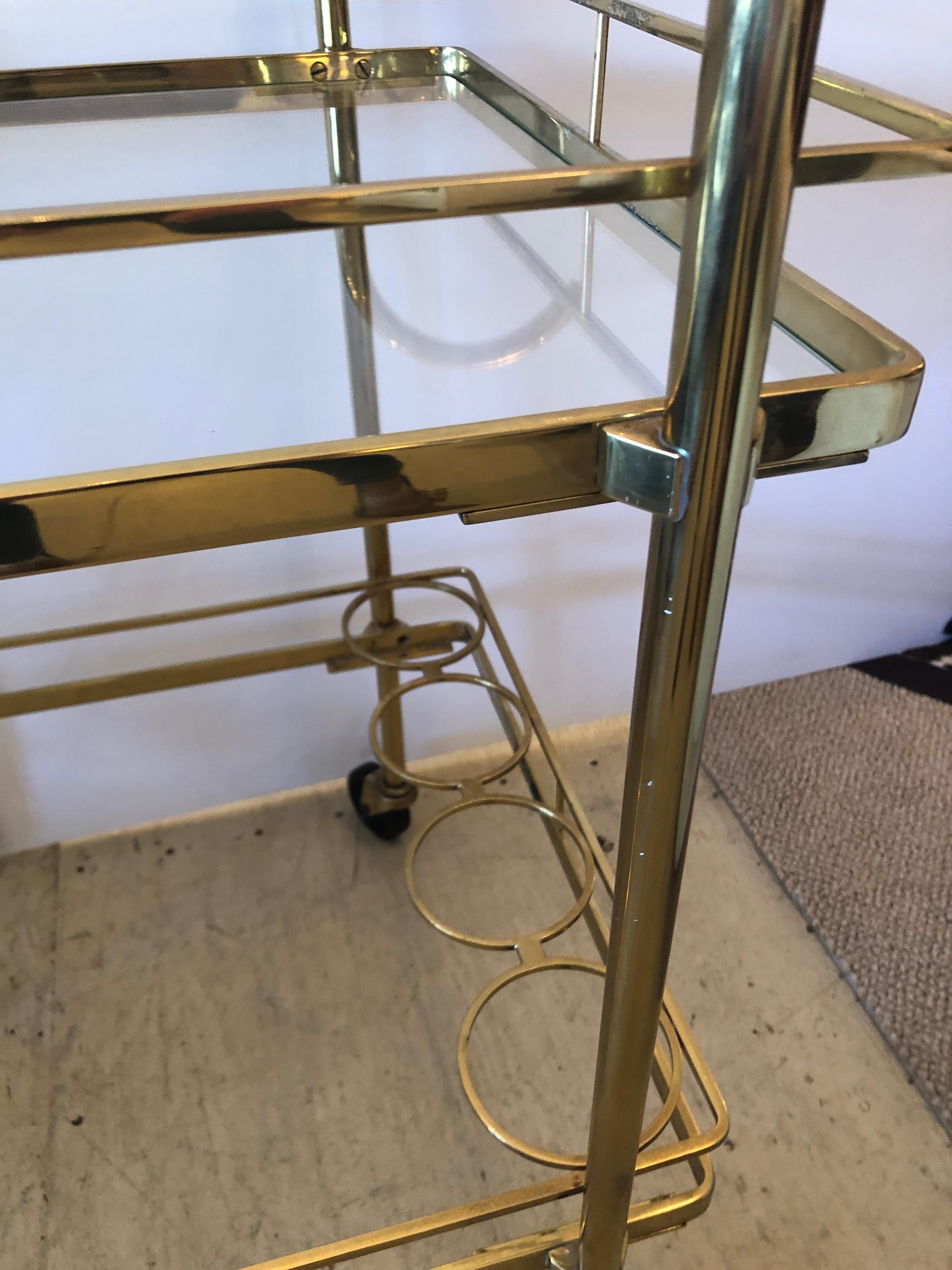 Glamorous Brass Mid-Century Modern Bar Cart In Excellent Condition In Hopewell, NJ