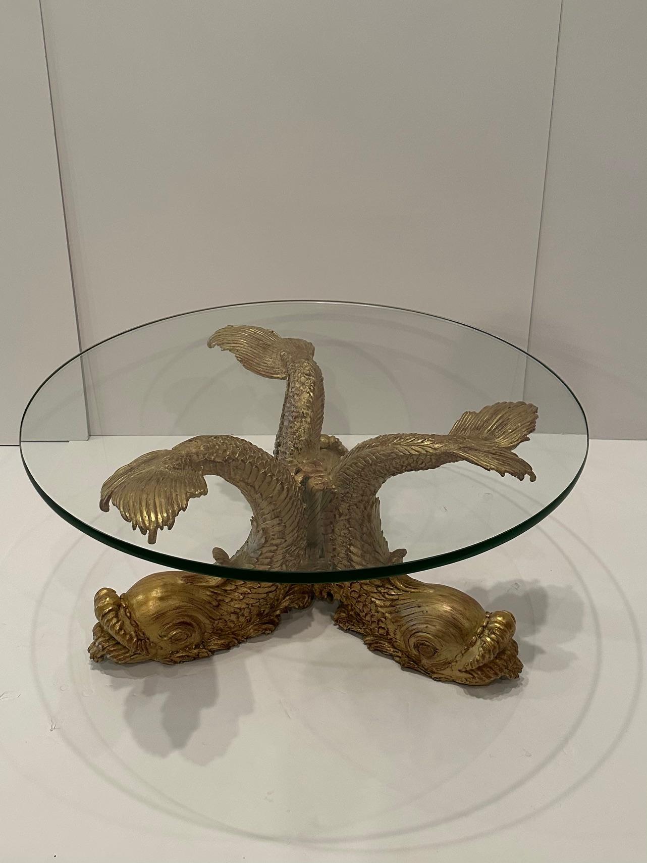 Glamorous Cast Gilt Bronze Dolphin Coffee Table For Sale 4