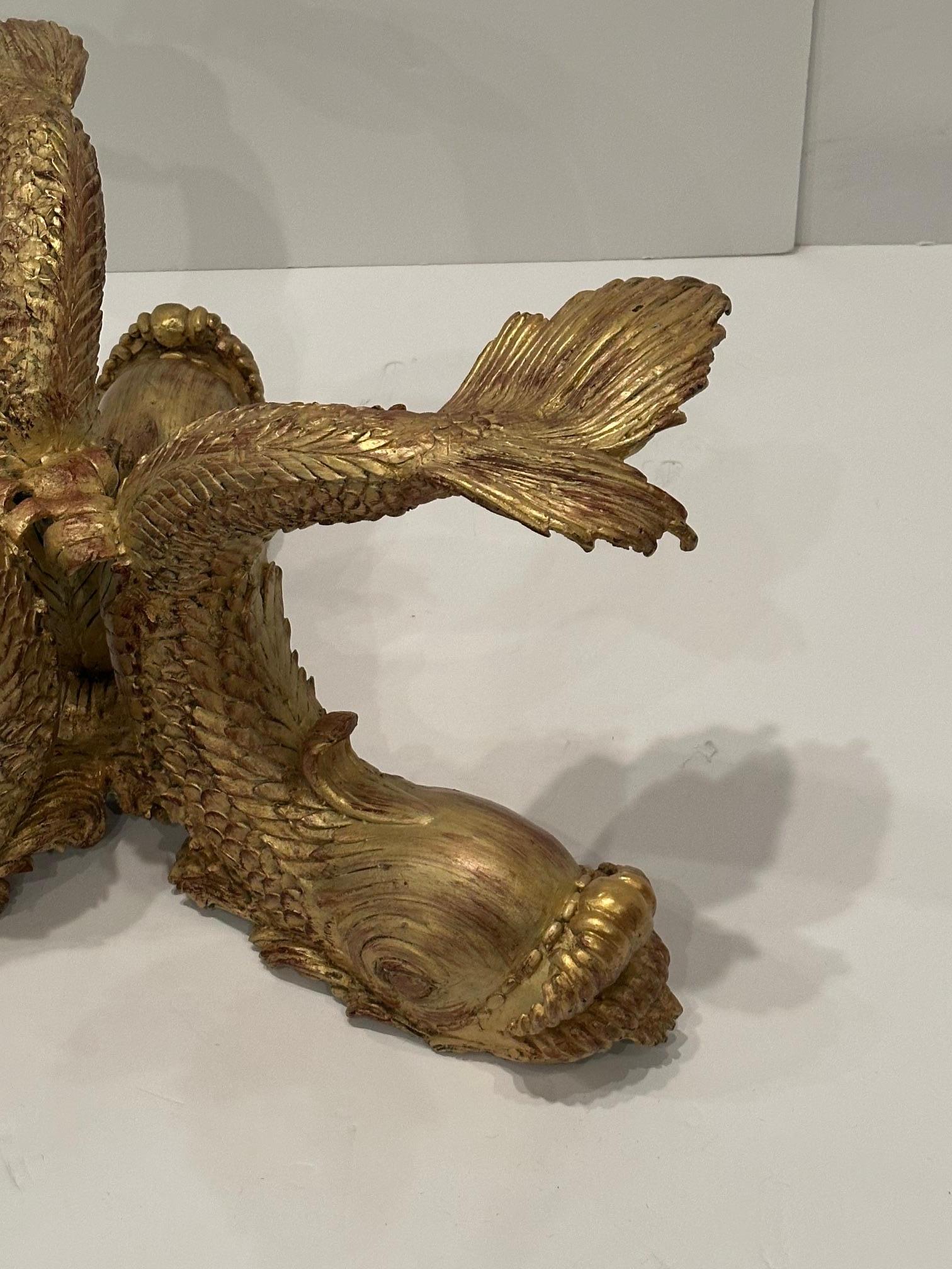 Hollywood Regency Glamorous Cast Gilt Bronze Dolphin Coffee Table For Sale