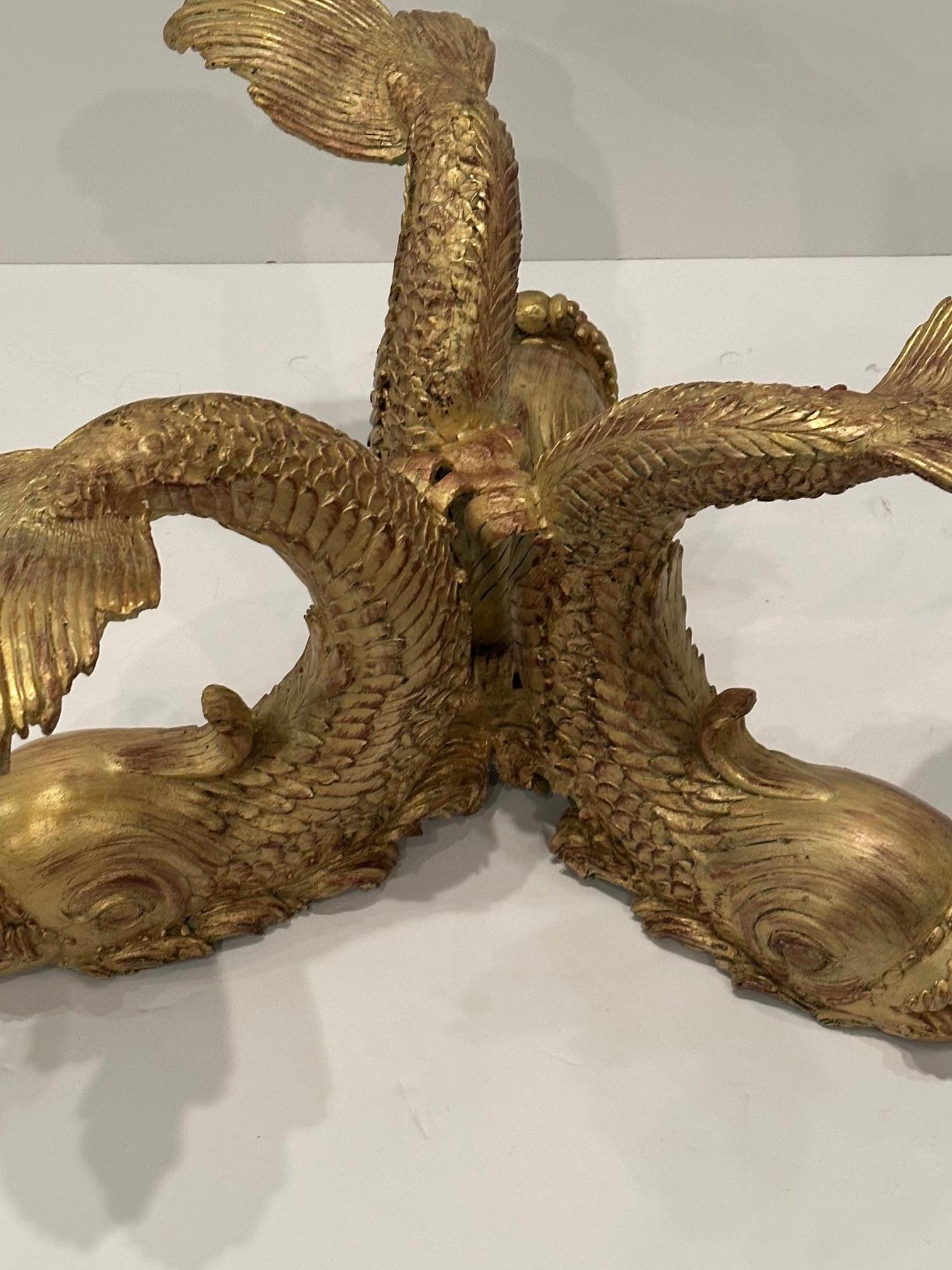 French Glamorous Cast Gilt Bronze Dolphin Coffee Table For Sale