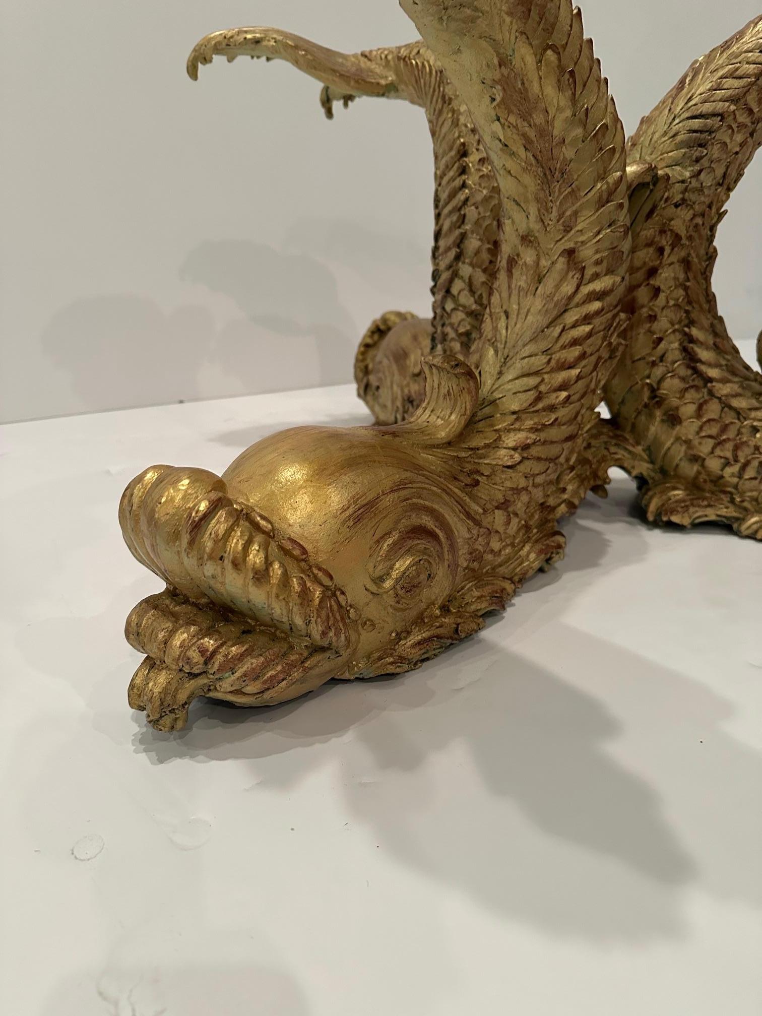 Glamorous Cast Gilt Bronze Dolphin Coffee Table In Good Condition For Sale In Hopewell, NJ