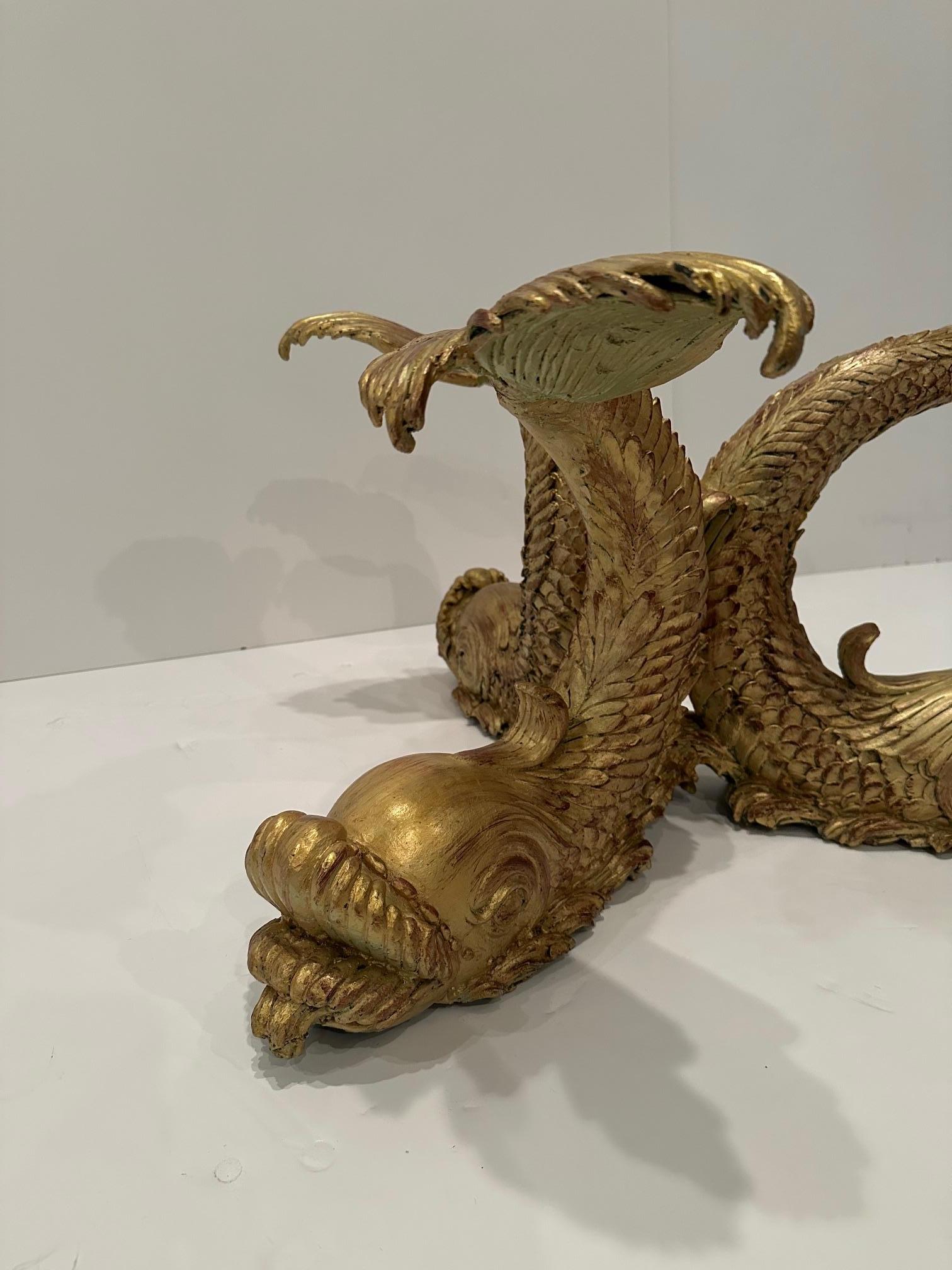 Late 20th Century Glamorous Cast Gilt Bronze Dolphin Coffee Table For Sale