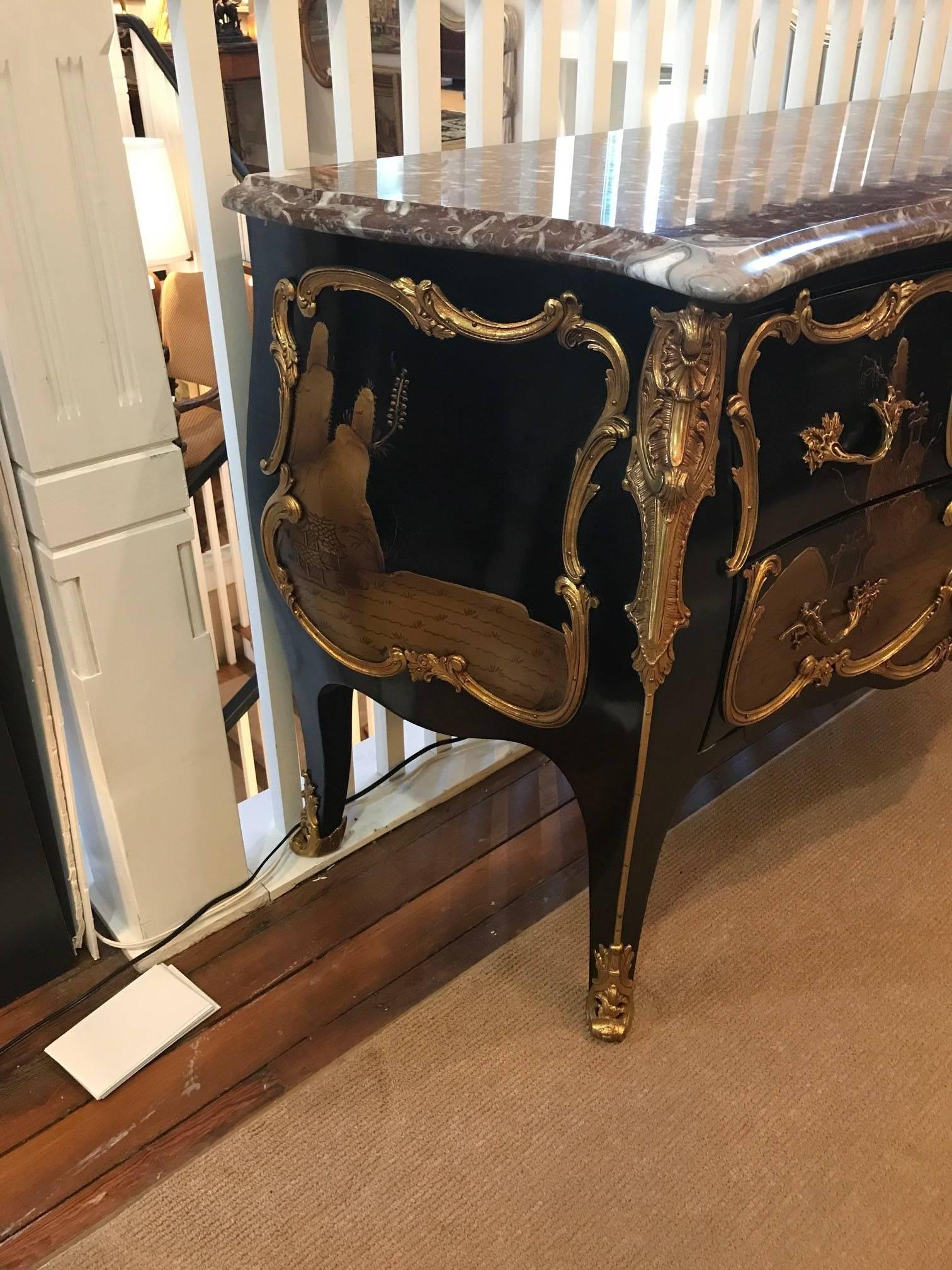 20th Century Glamorous Chinoiserie French Chest Commode with Marble and Ormolu