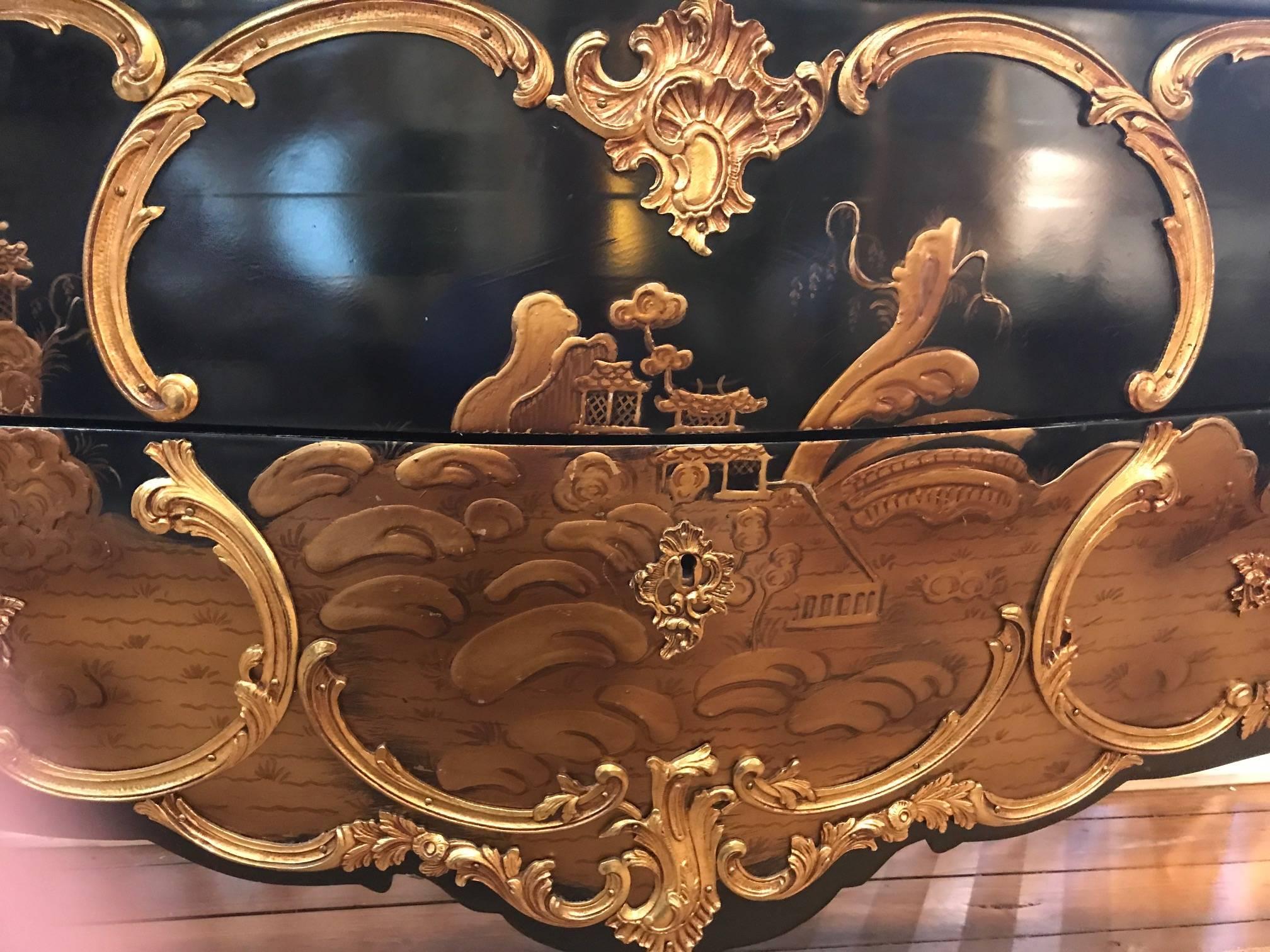 Glamorous Chinoiserie French Chest Commode with Marble and Ormolu 1