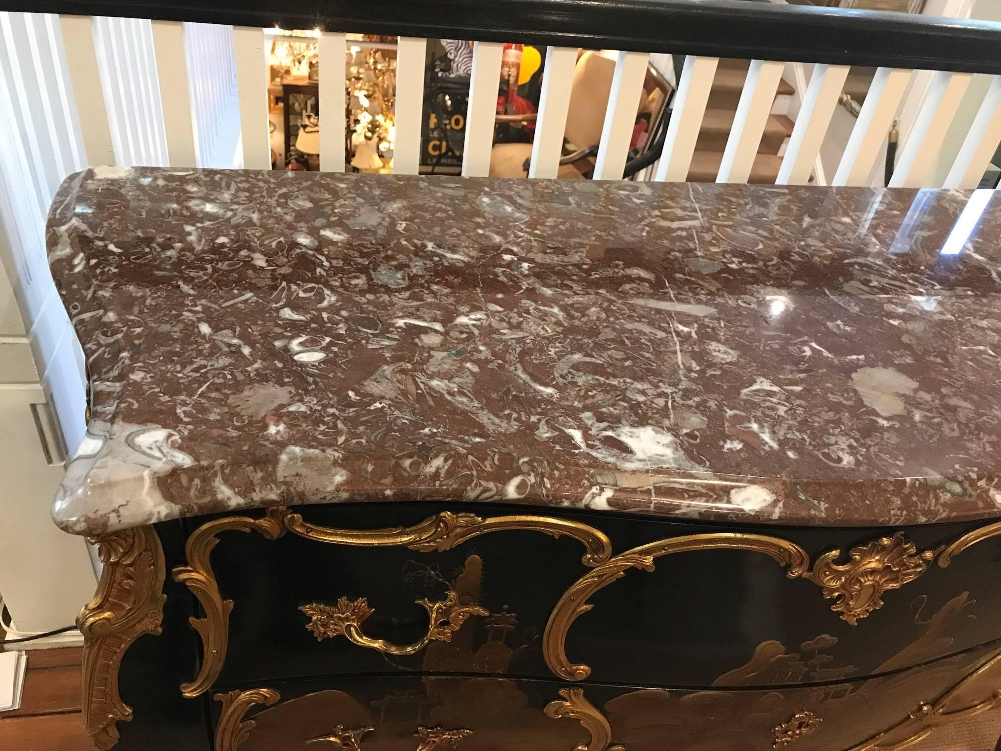 Glamorous Chinoiserie French Chest Commode with Marble and Ormolu 4