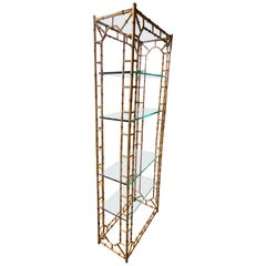 Vintage Glamorous Chinoiserie Style Faux Bamboo Gilt Iron Bookshelf Étagère